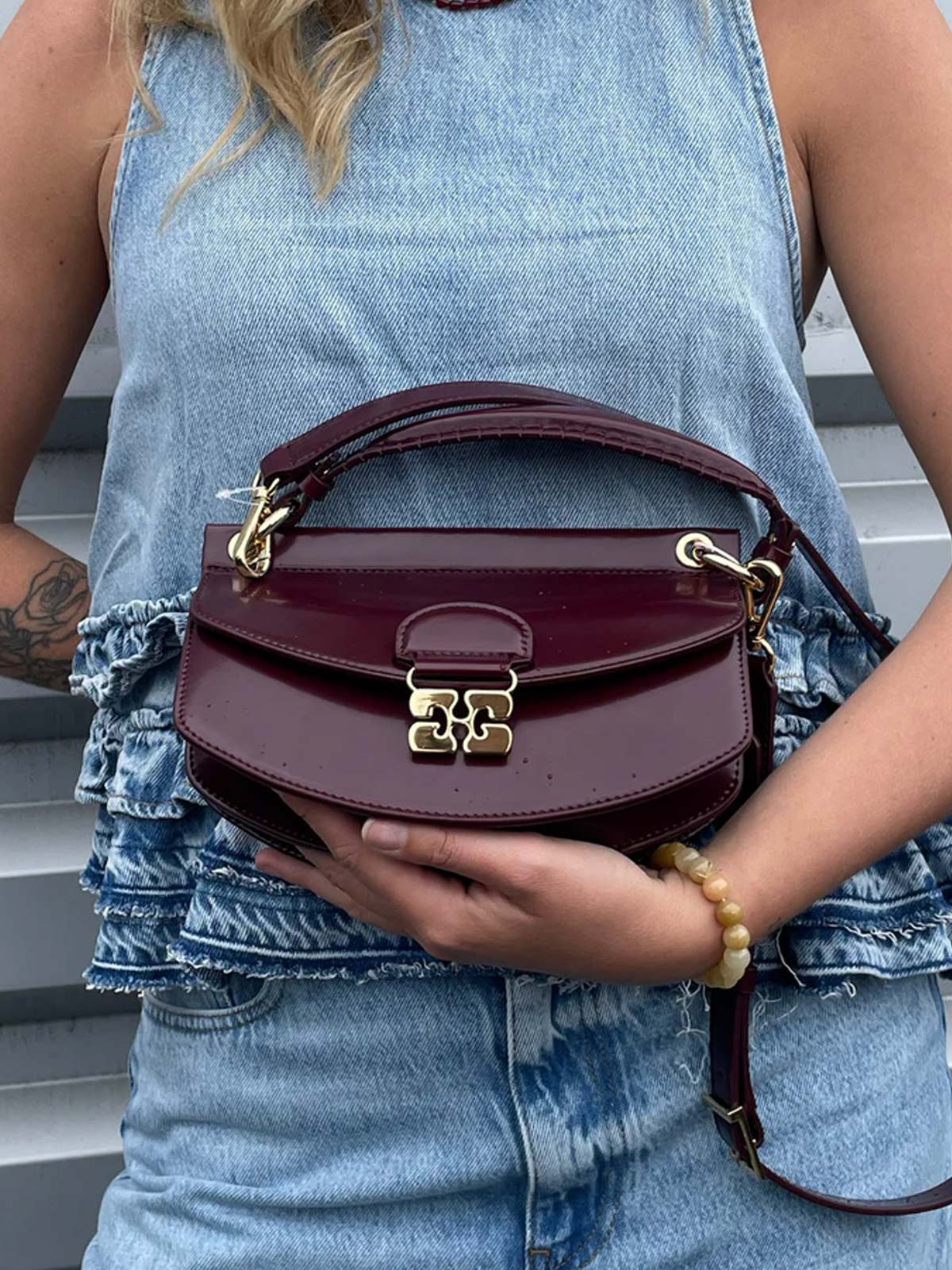 Ganni Apo-G Mini Bag in Bordeaux with Handle | Quaranta
