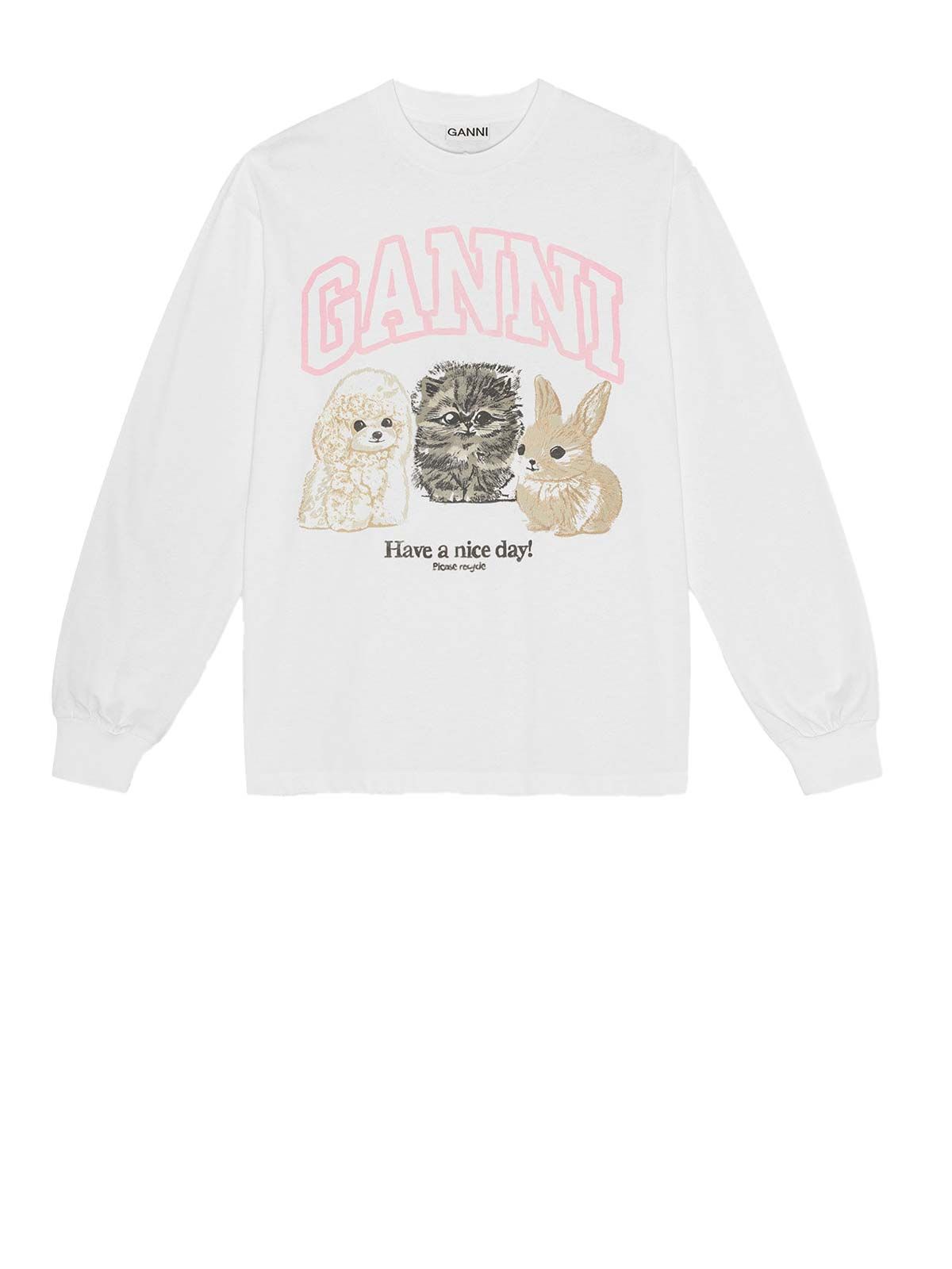 Tシャツ・カットソー GANNI Re-cut Heavy Jersey Animals Long Sleeve Top GANNI ガニー 長袖 Tシャツ Re-cut Heavy Jersey Animals Long