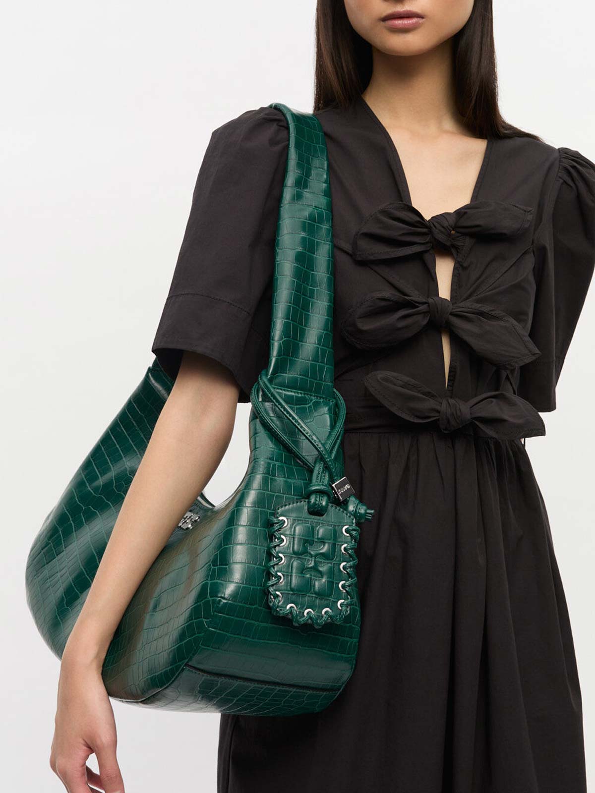 Ganni medium green crocodile hobo bag | Quaranta Boutique Ganni