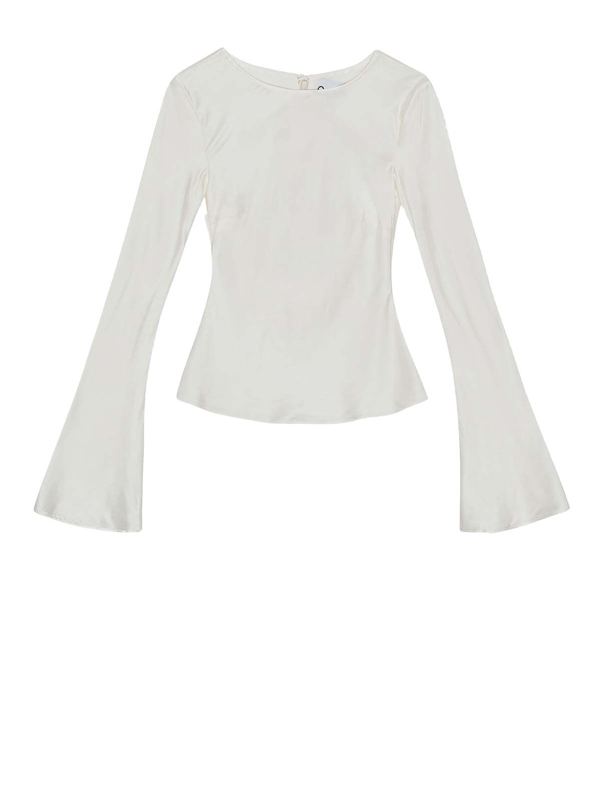 Solid Stretch Satin Long Sleeve Blouse