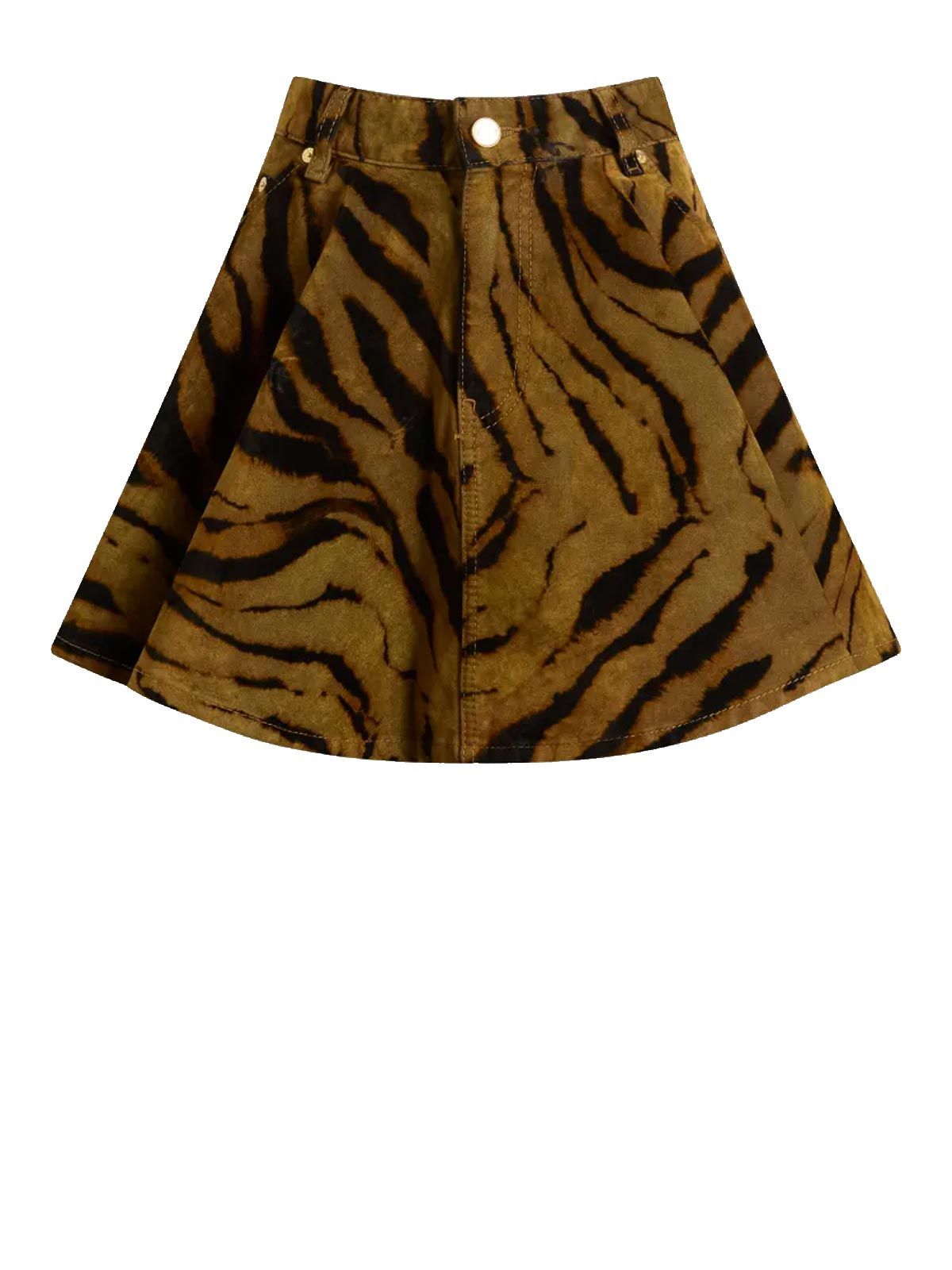 Printed Flock Denim Mini Skirt