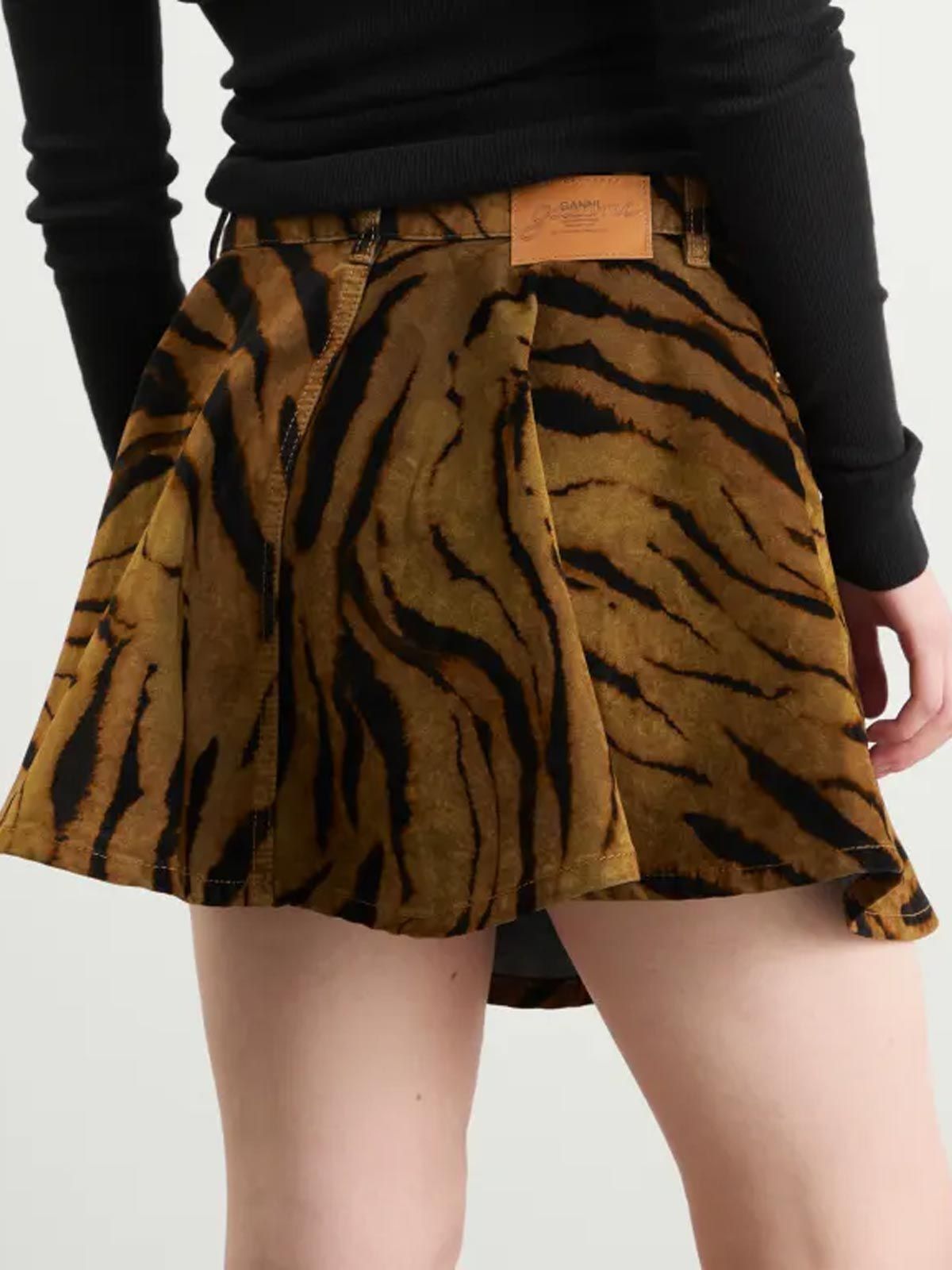 Printed Flock Denim Mini Skirt GANNI