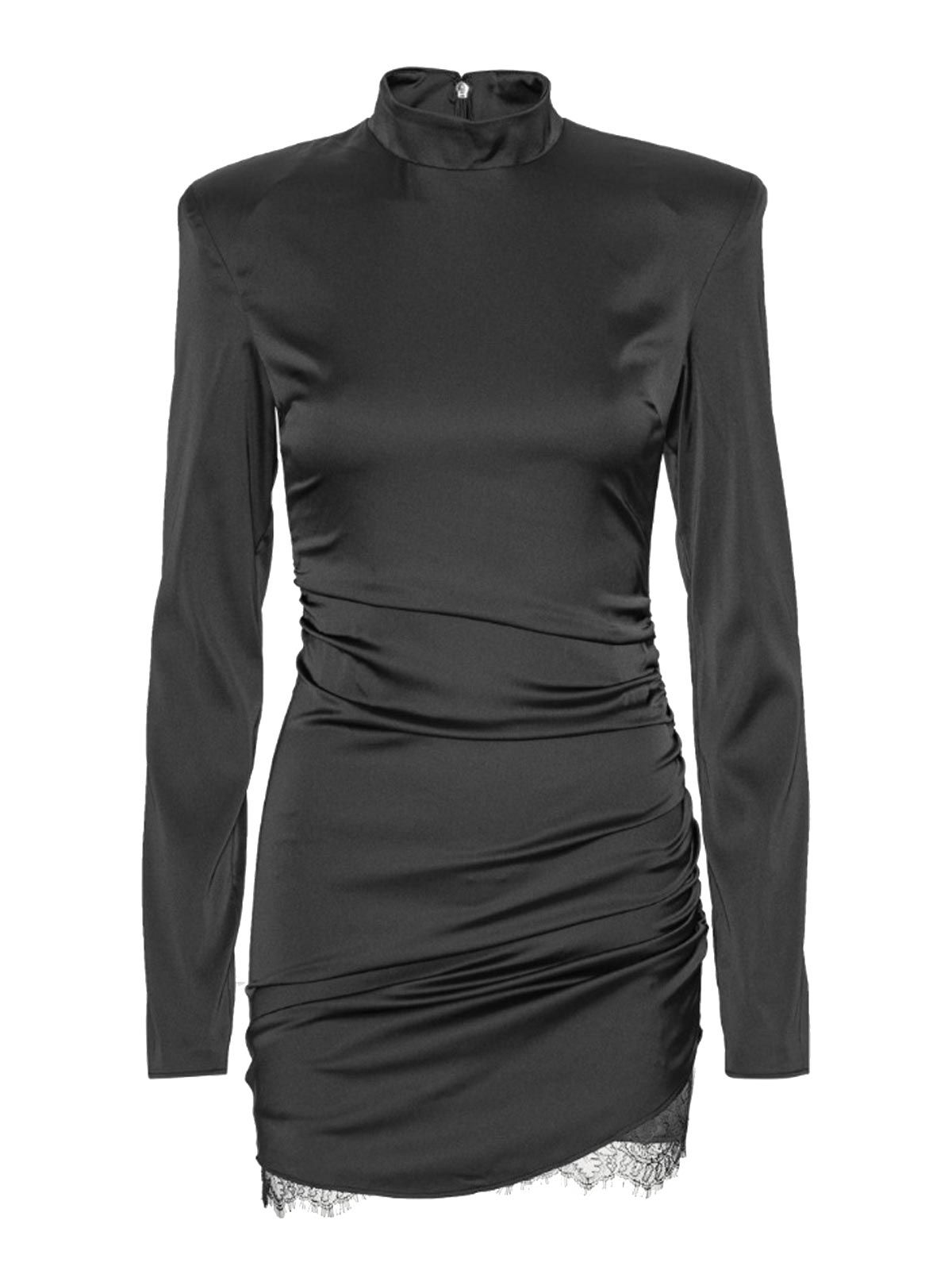 satin ruched mini dress nero
