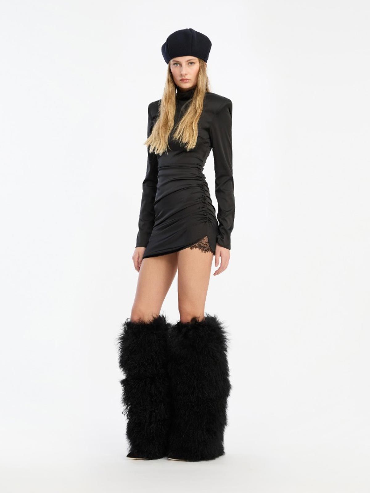 satin ruched mini dress black ROTATE