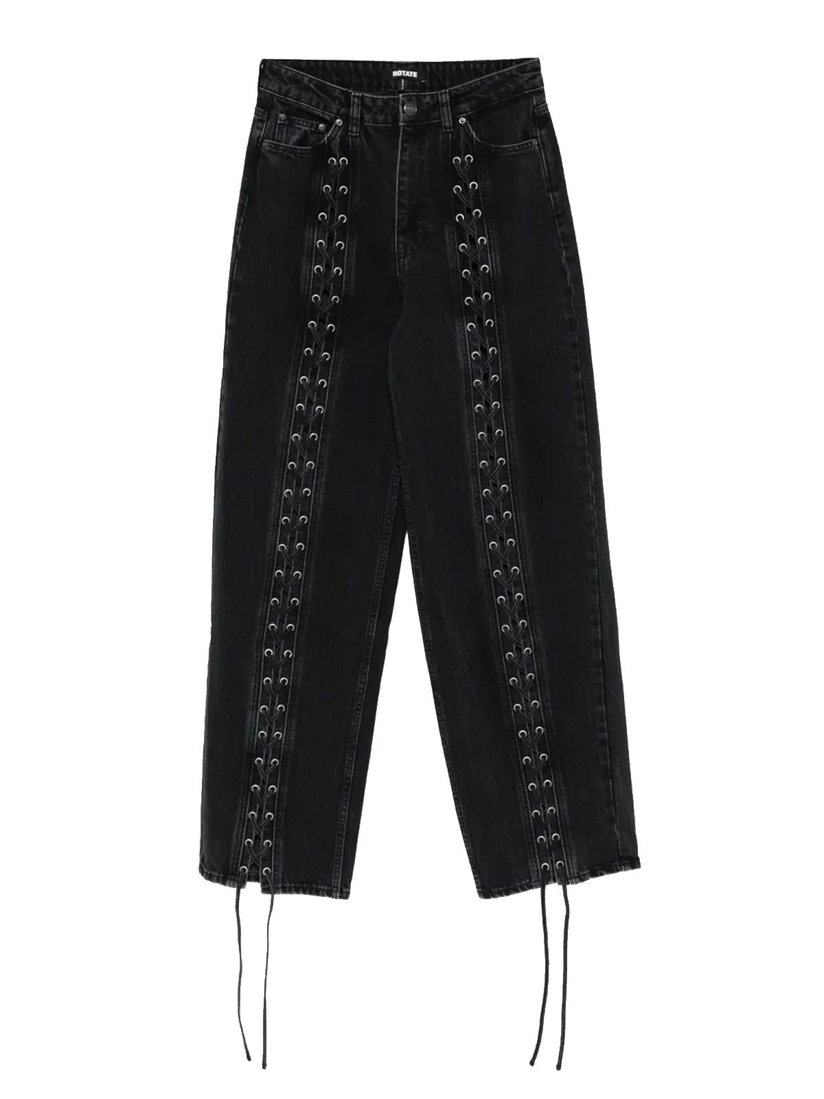 laced wide leg jeans nero