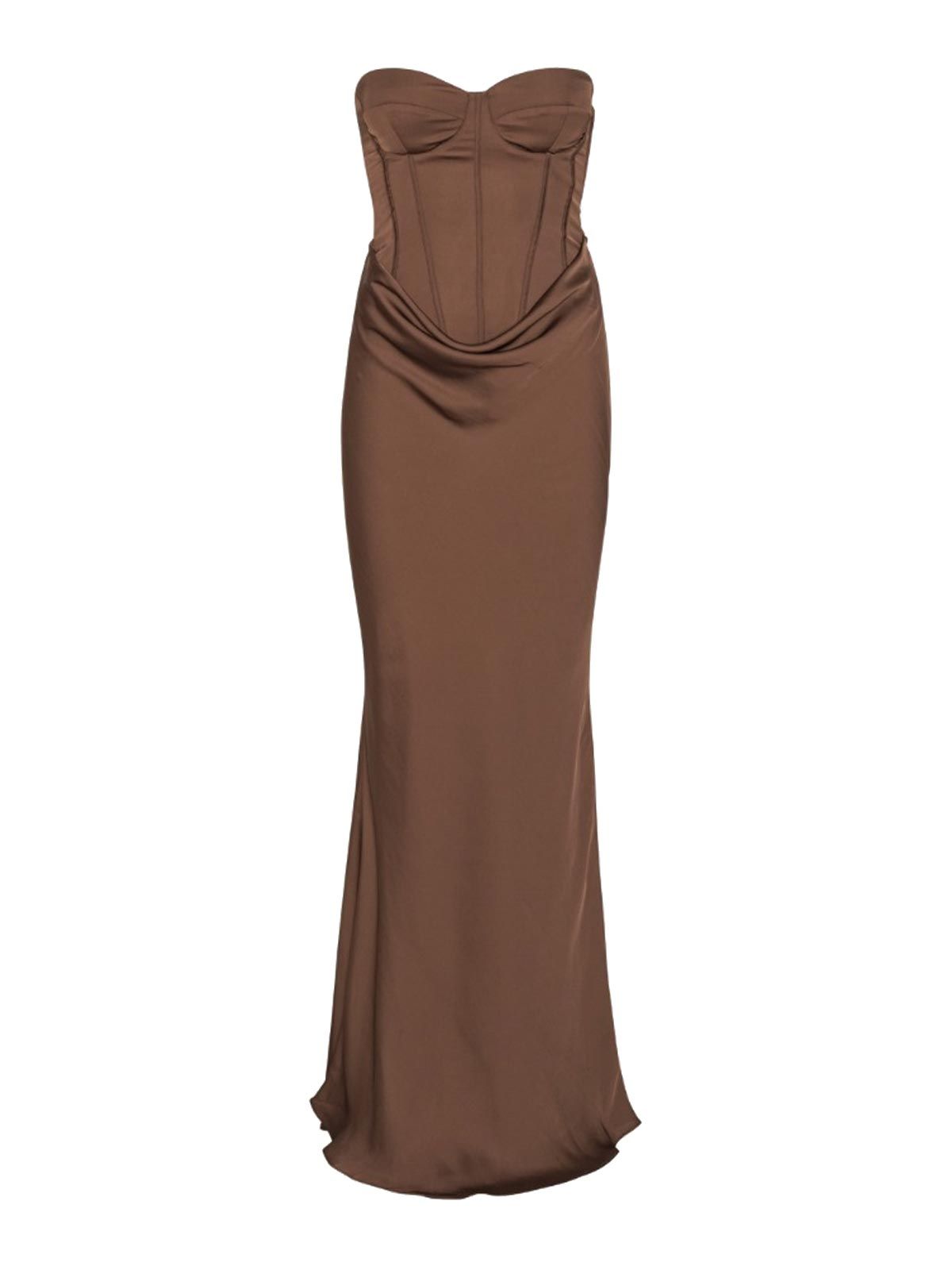 satin corset maxi dress marrone