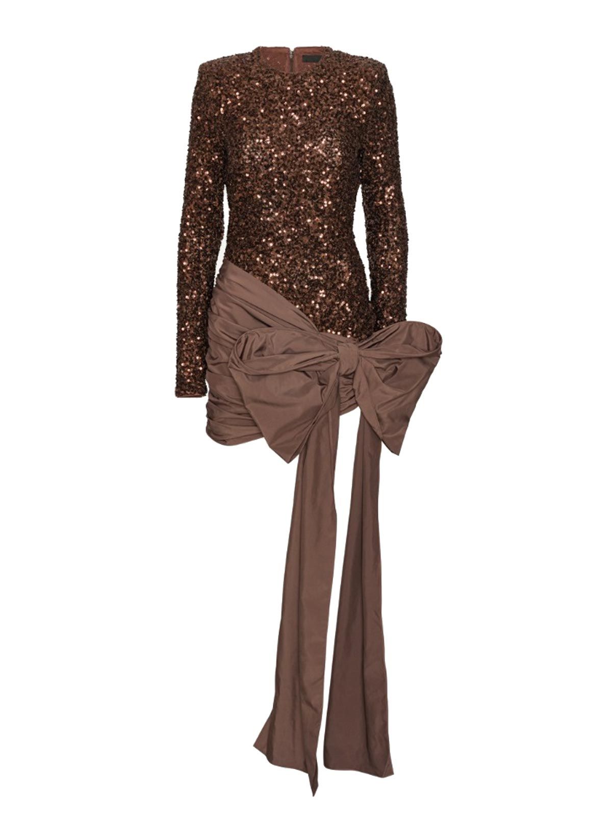 sequins bow mini dress marrone