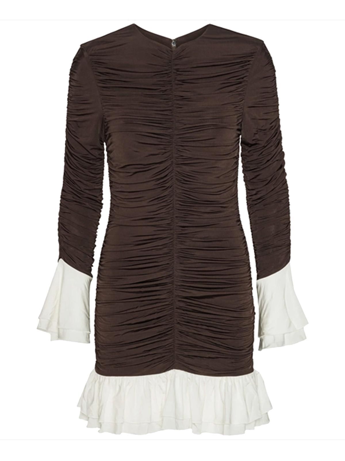 mini ruched ls dress marrone