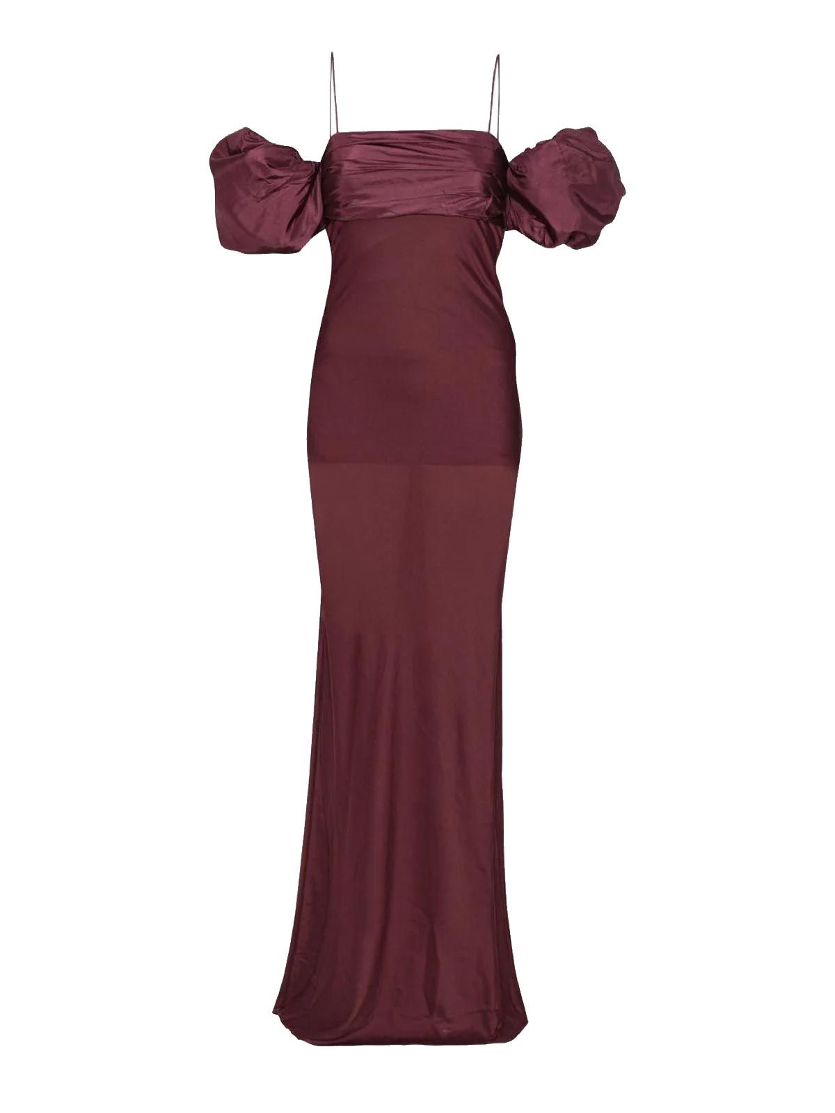 chiffon puff sleeve dress bordeaux