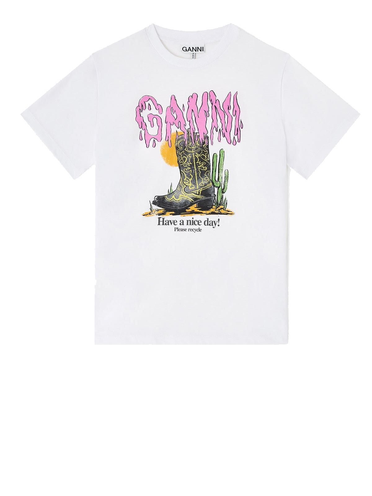 Basic Cotton Jersey T-shirt Boots Print