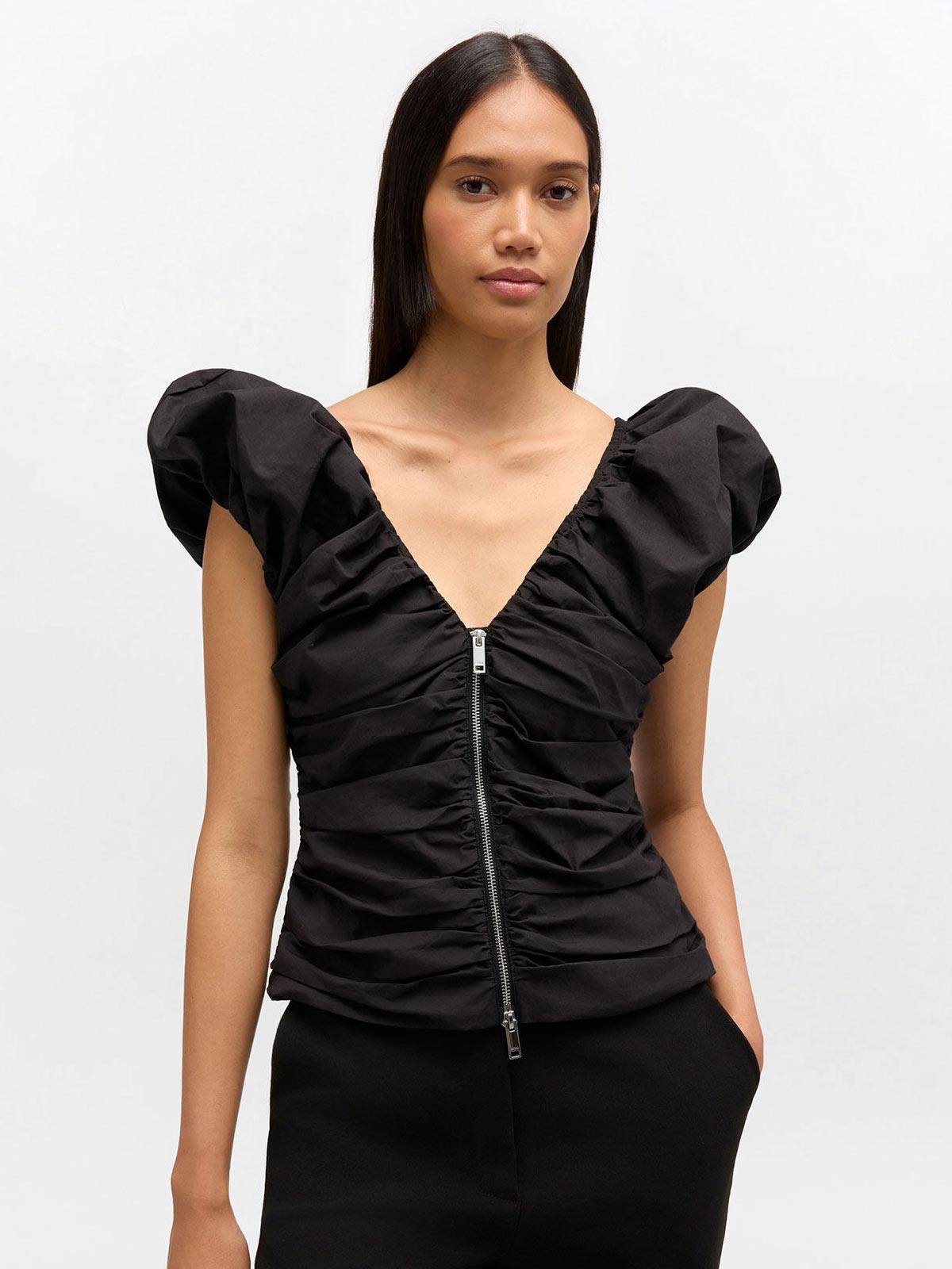 Ruched top black GANNI