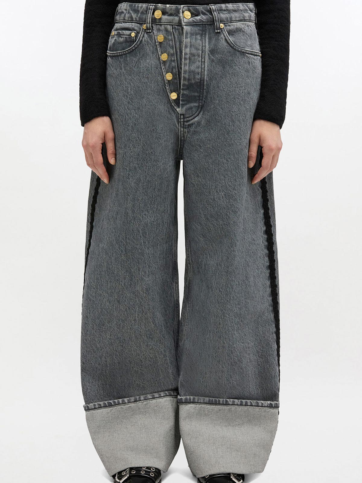 Rigid Denim Double Fly Baggy Jeans GANNI