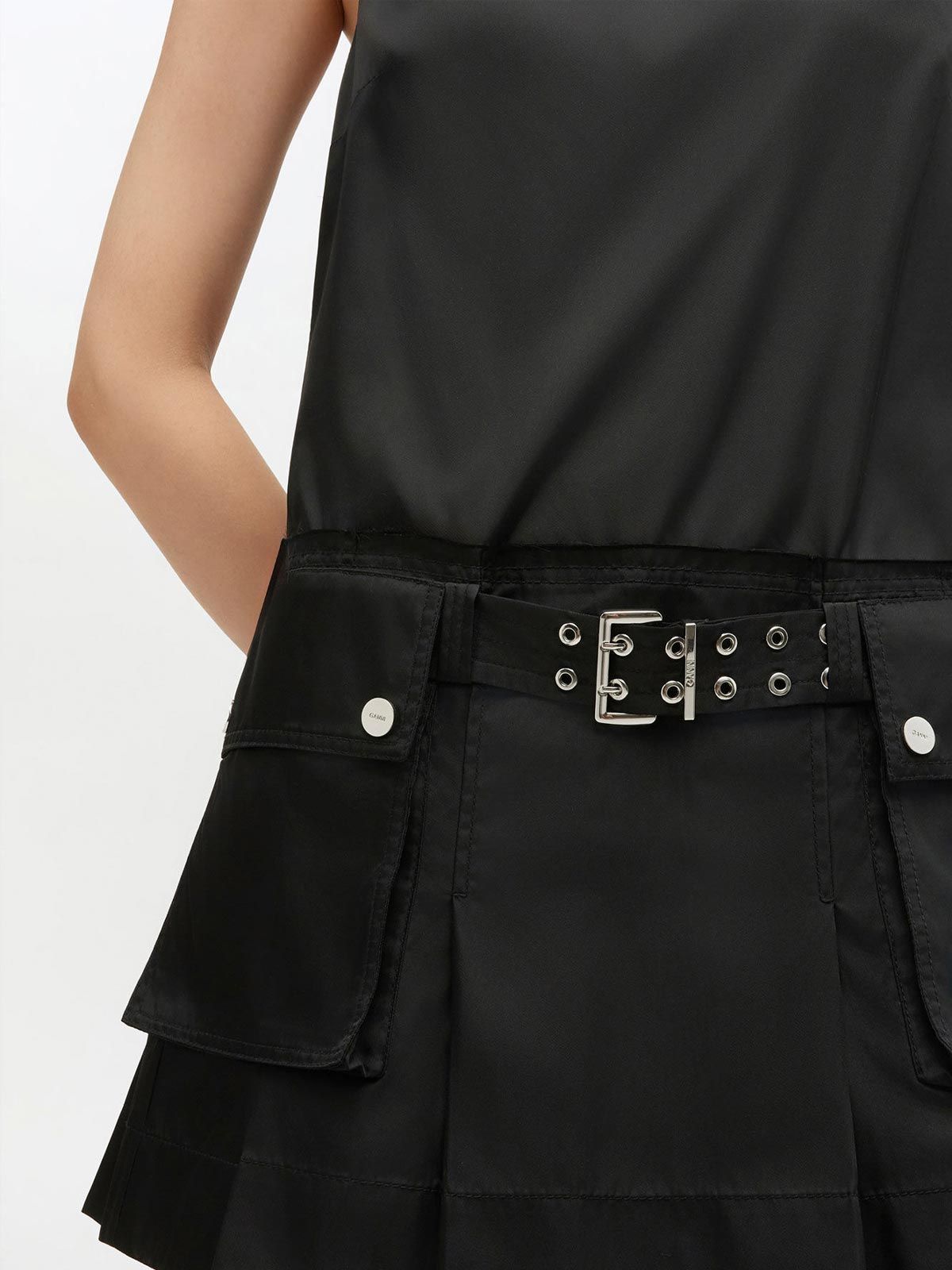 duchesse nylom belted mini dress nero GANNI