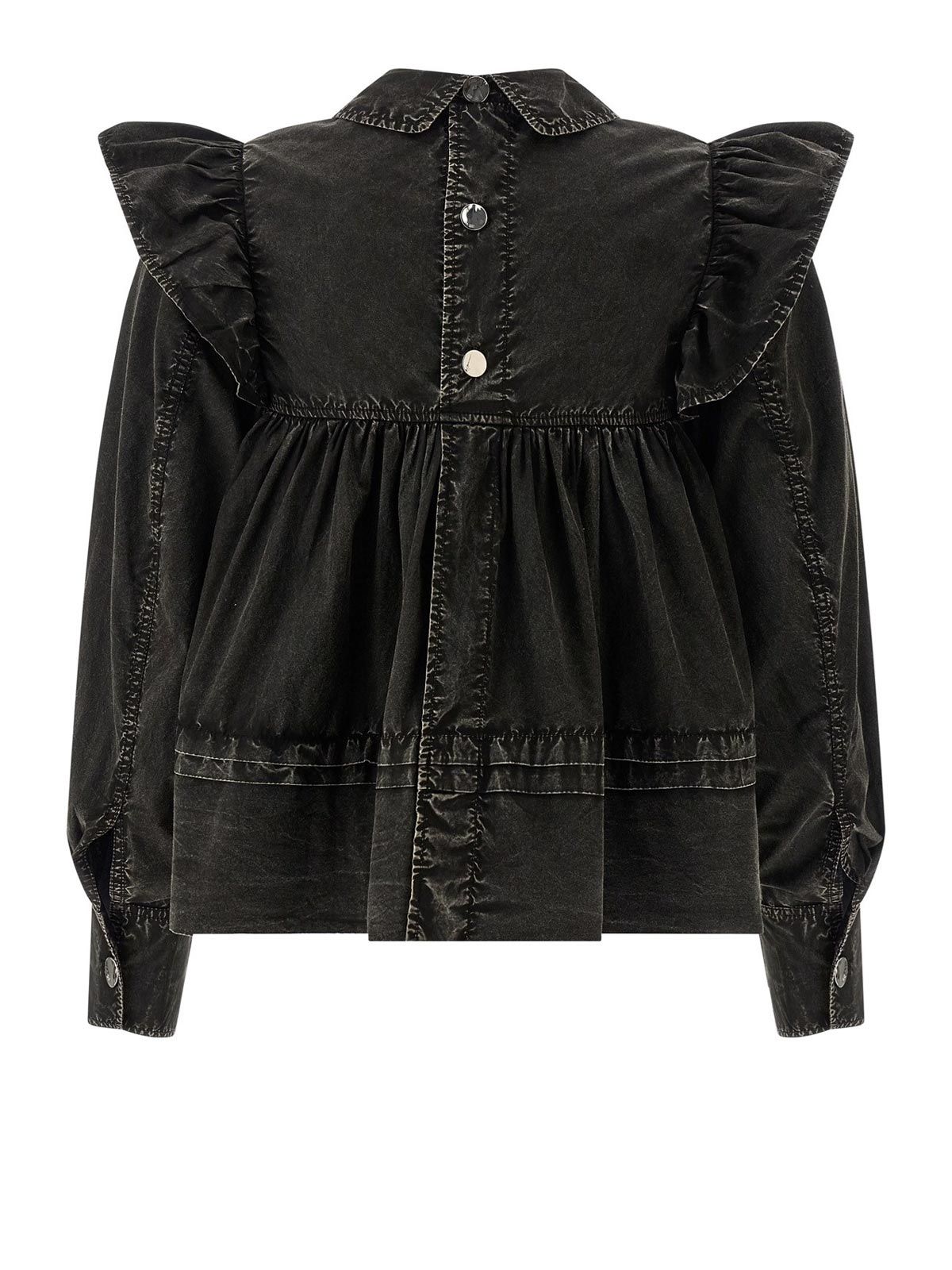 Blusa nera con volant GANNI