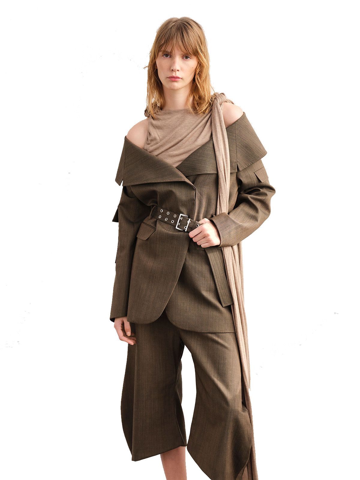 Light Wool Melange Open Collar Blazer brown  GANNI