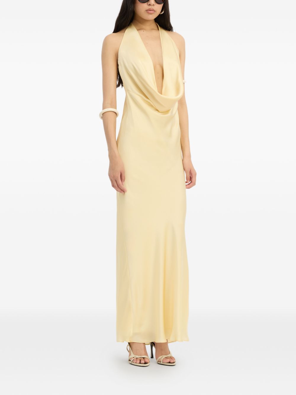 abito a collo alto in chiffon beige ROTATE
