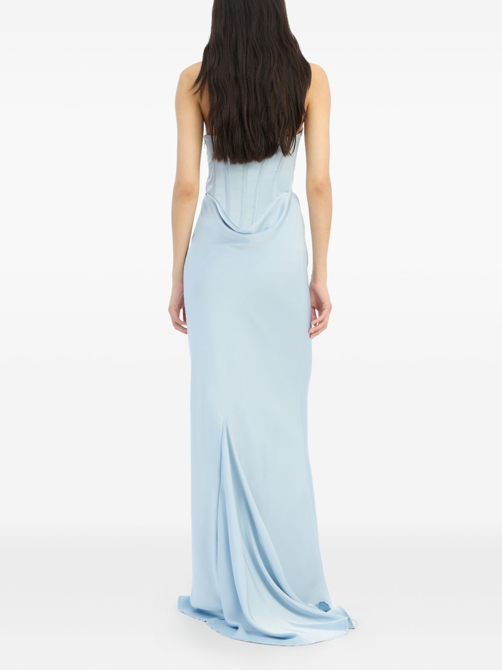 satin corset maxi dress light blue ROTATE