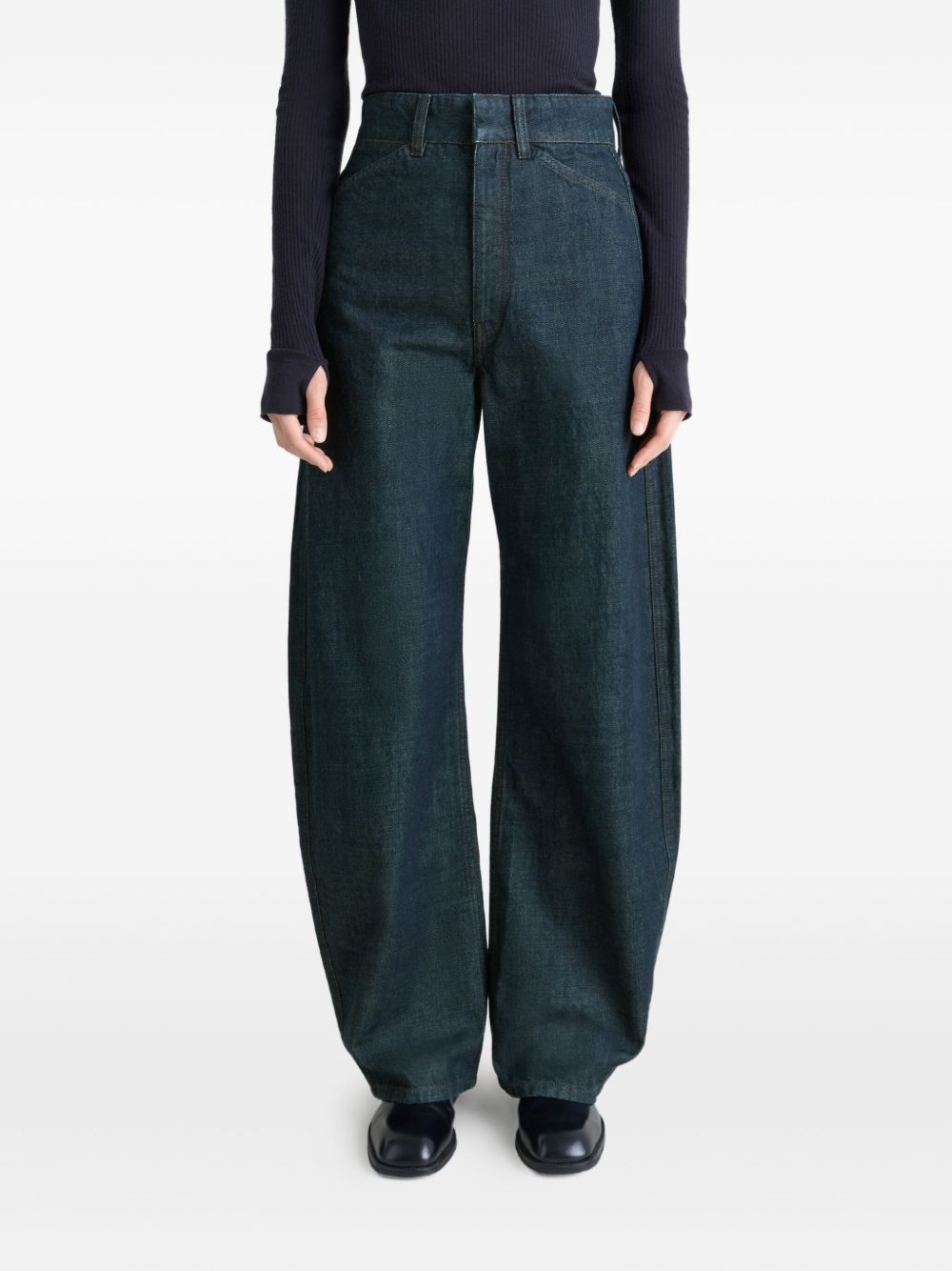 high waisted curved pants blue LEMAIRE