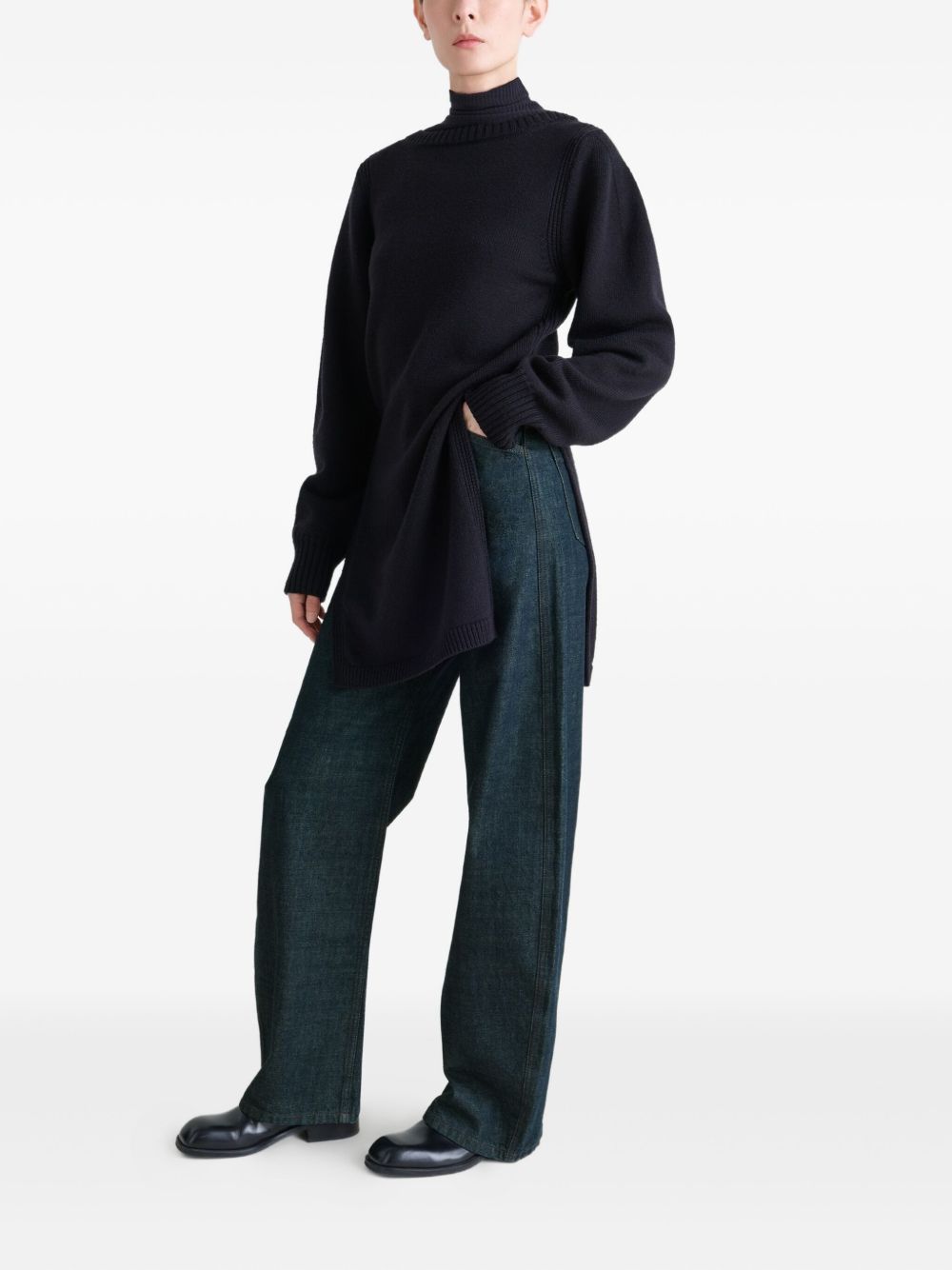 high waisted curved pants blue LEMAIRE