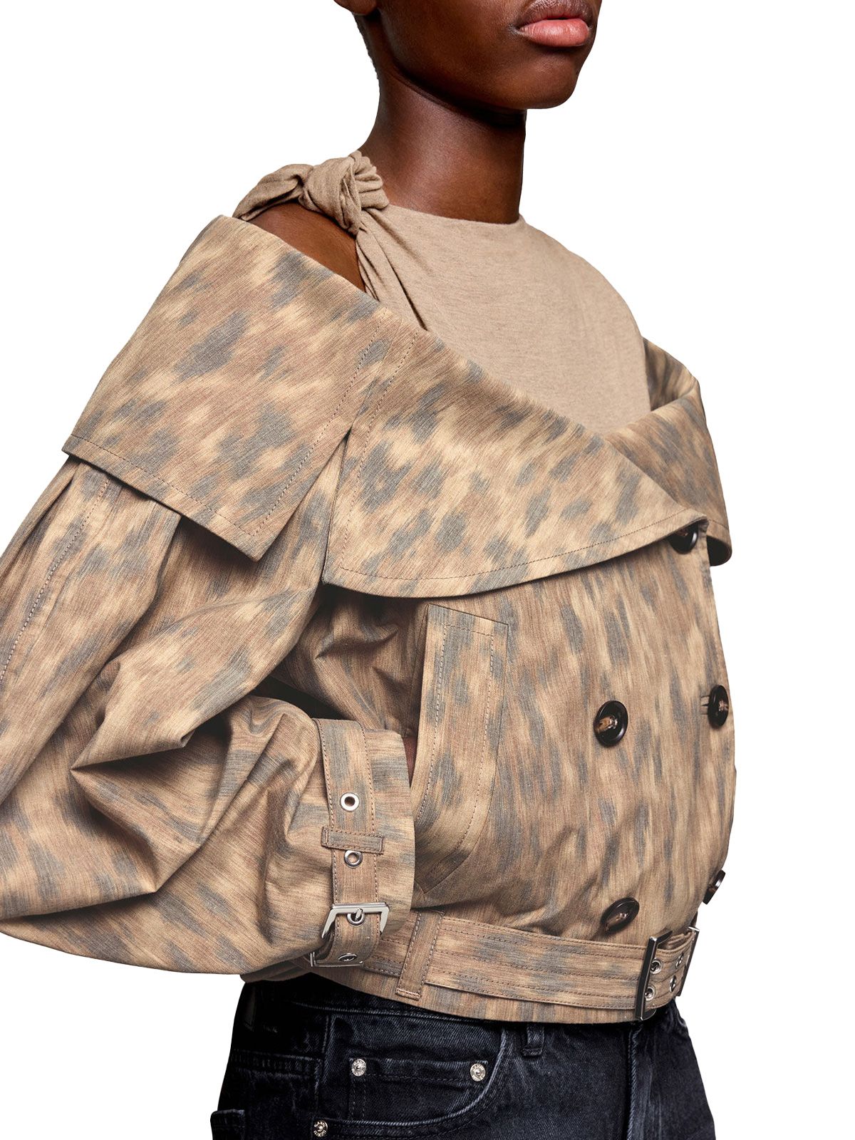 printed stretch cotton open collar jacket butter  GANNI