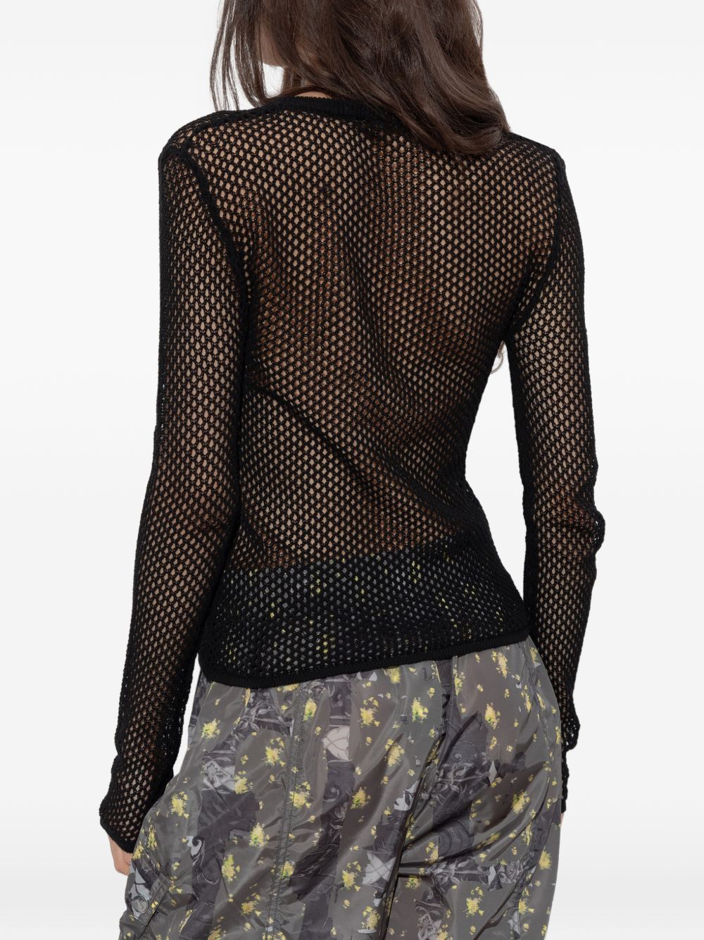 mercerized cotton mesh pointelle longsleeve black  GANNI