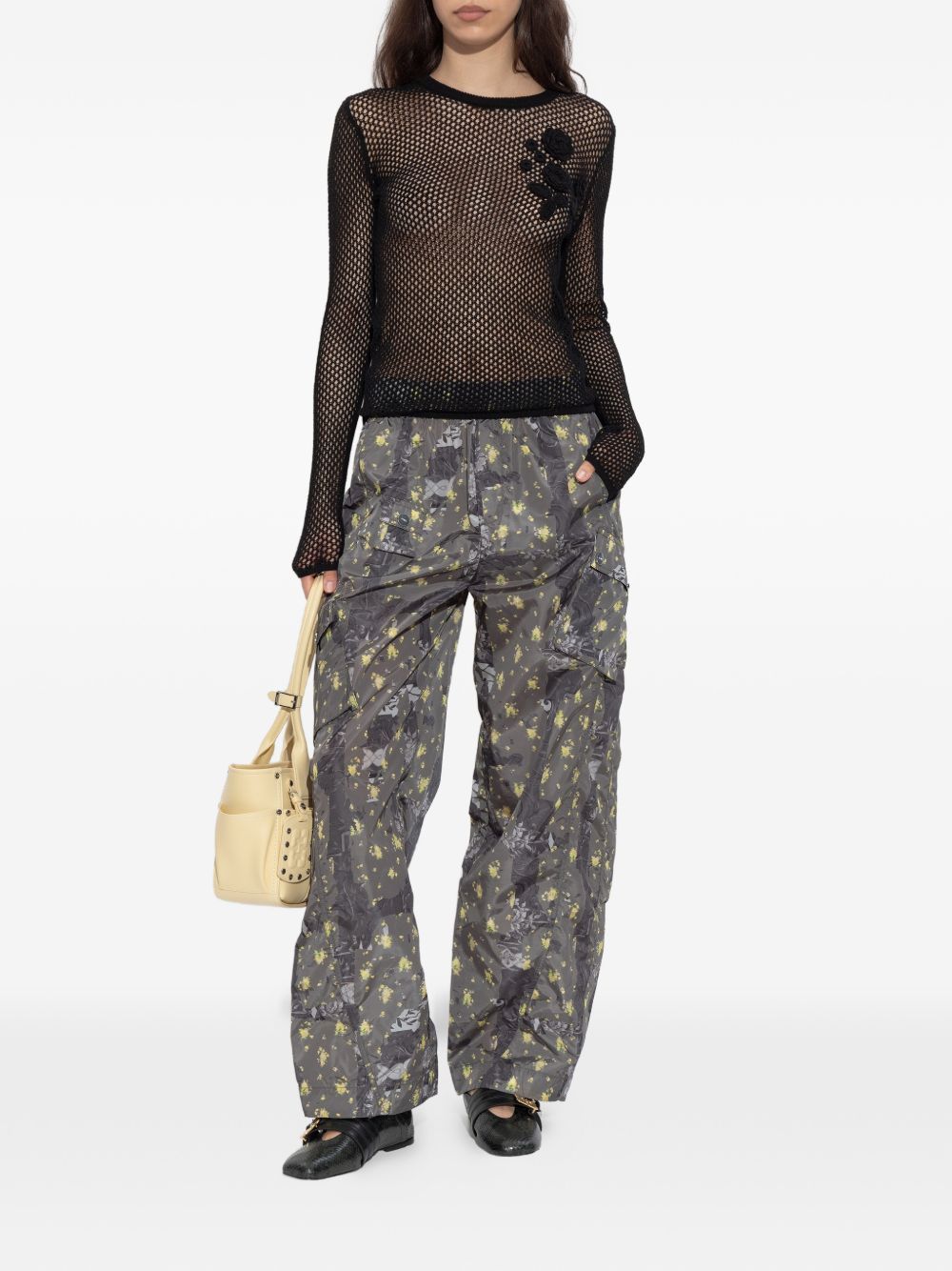 mercerized cotton mesh pointelle longsleeve black  GANNI