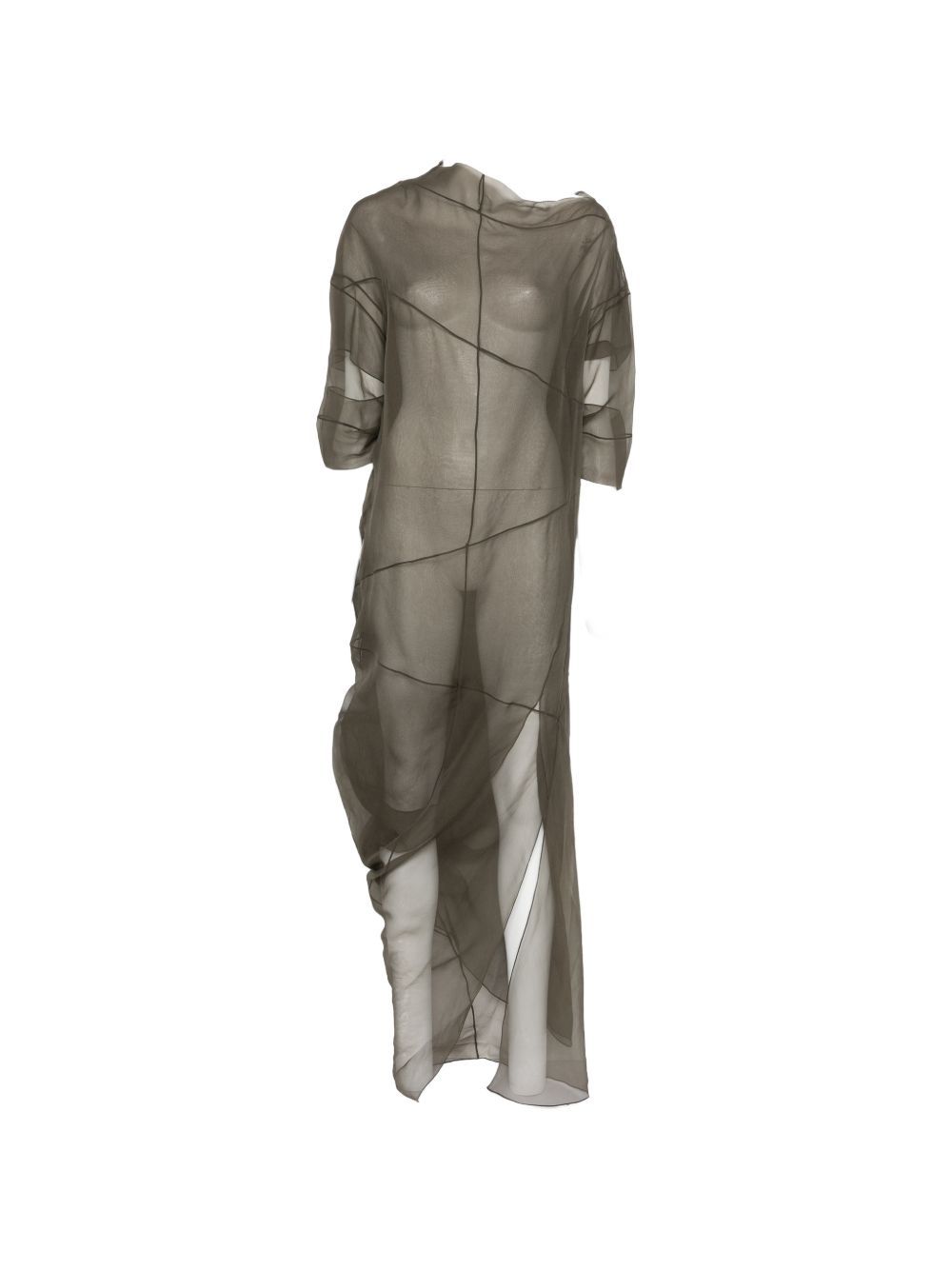 abito drappeggiato sheer panel a3850 grigio abiti - donna