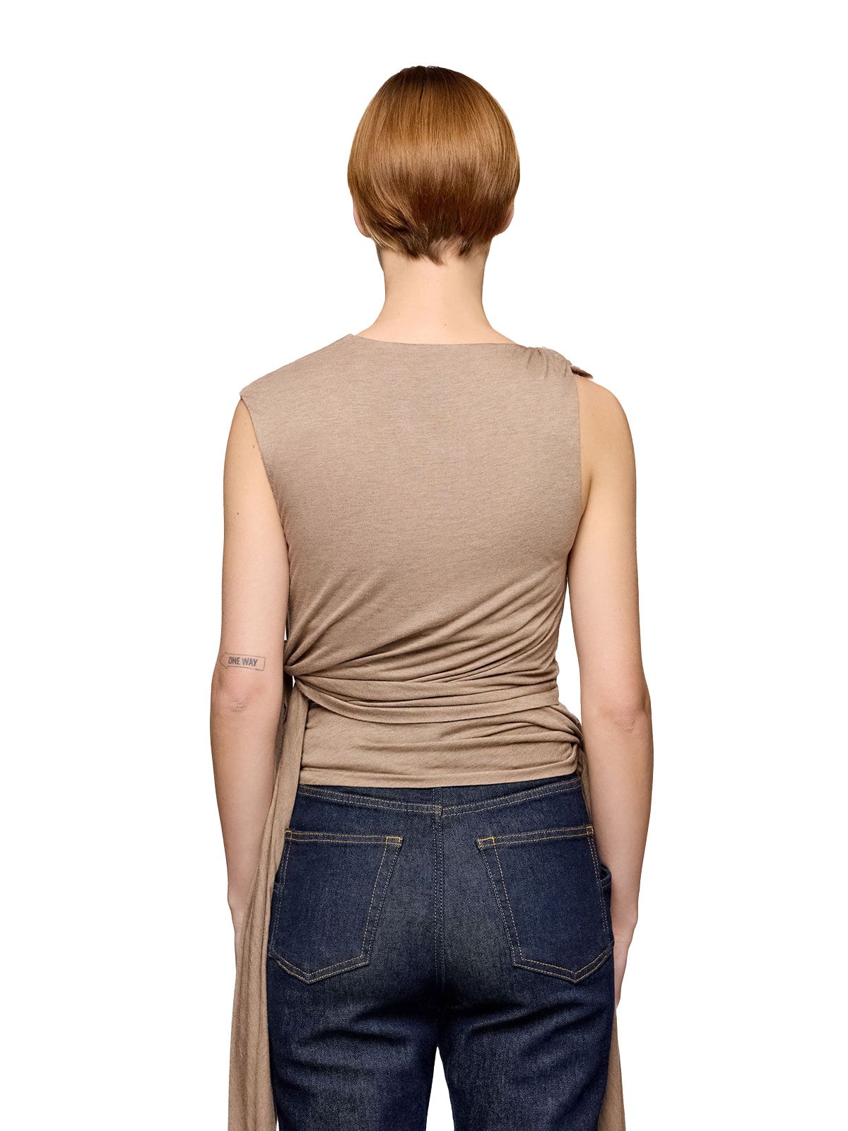 viscose jersey draped knot detailing top beige  GANNI