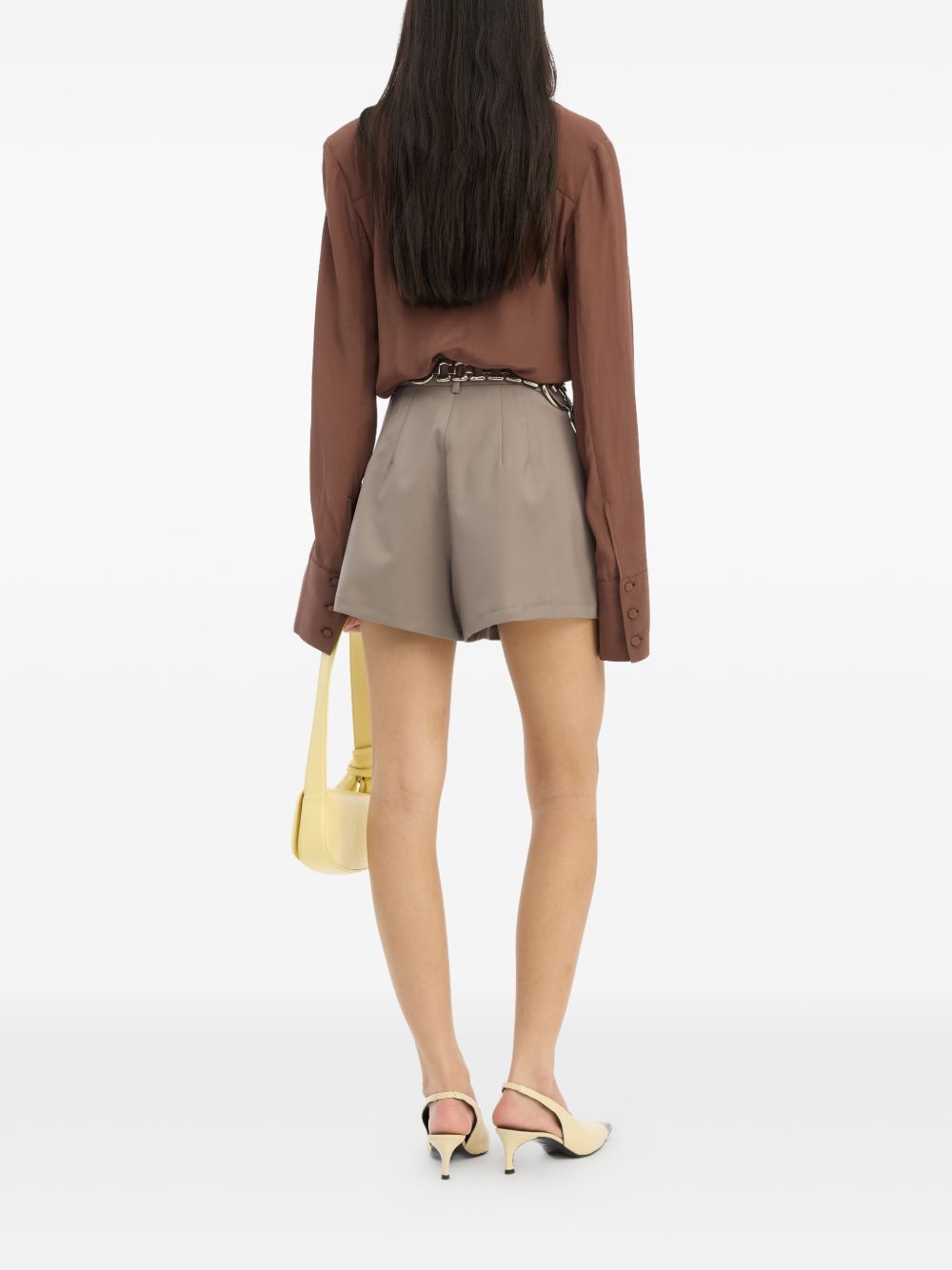 tops pleated ls top brown ROTATE
