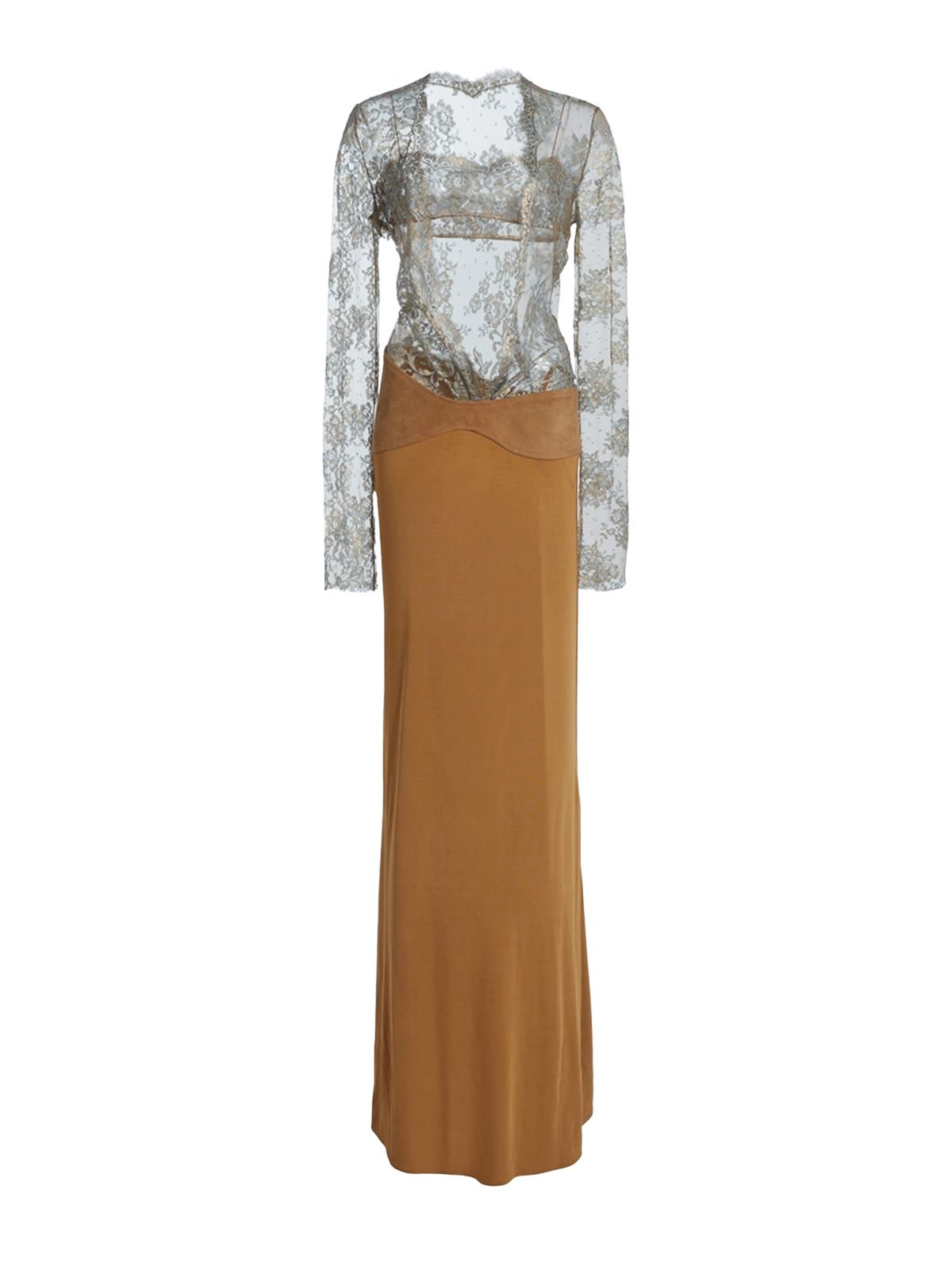 abito in jersey scamosciato con cintura in pizzo sepienne