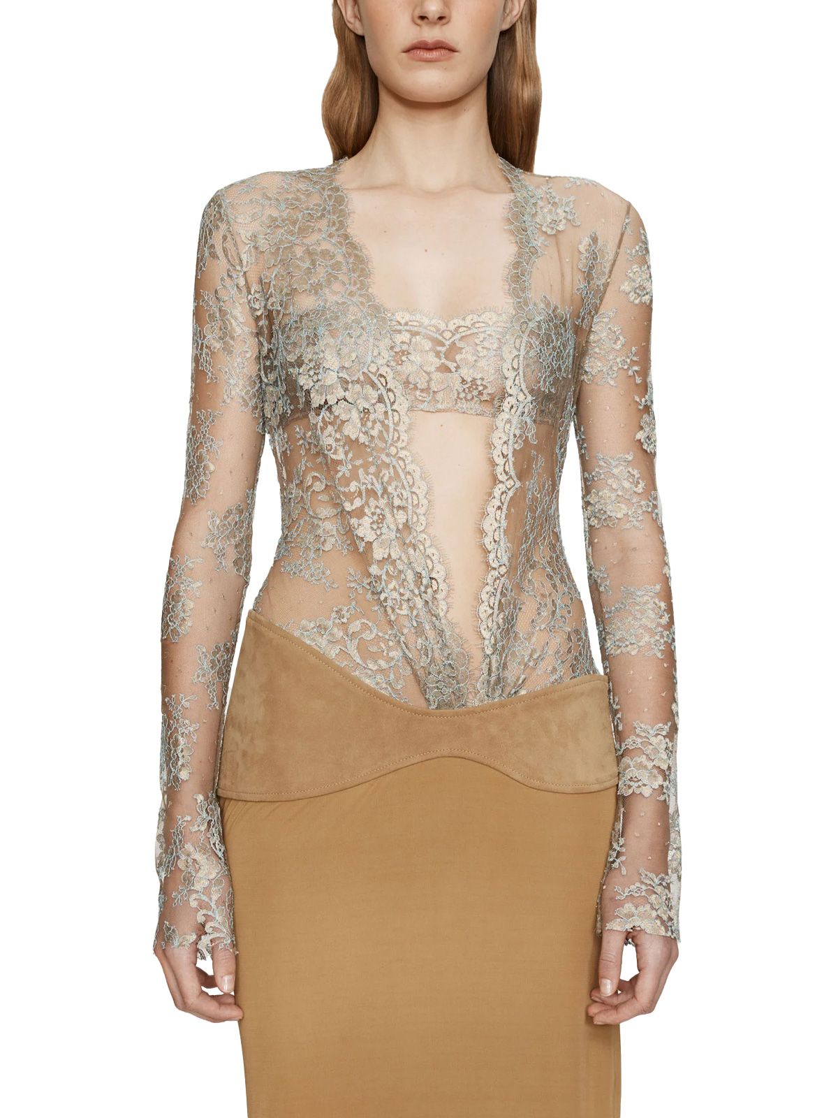 abito in jersey scamosciato con cintura in pizzo sepienne CHRISTOPHER ESBER