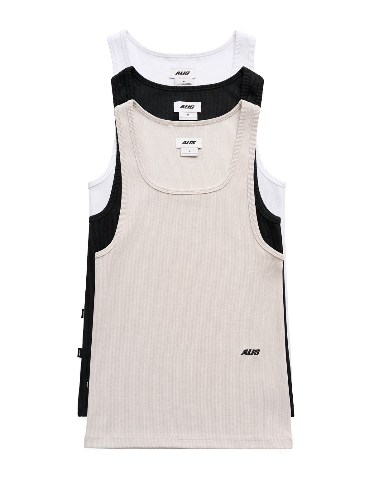 Black white beige josh rib logo tanktop ALIS