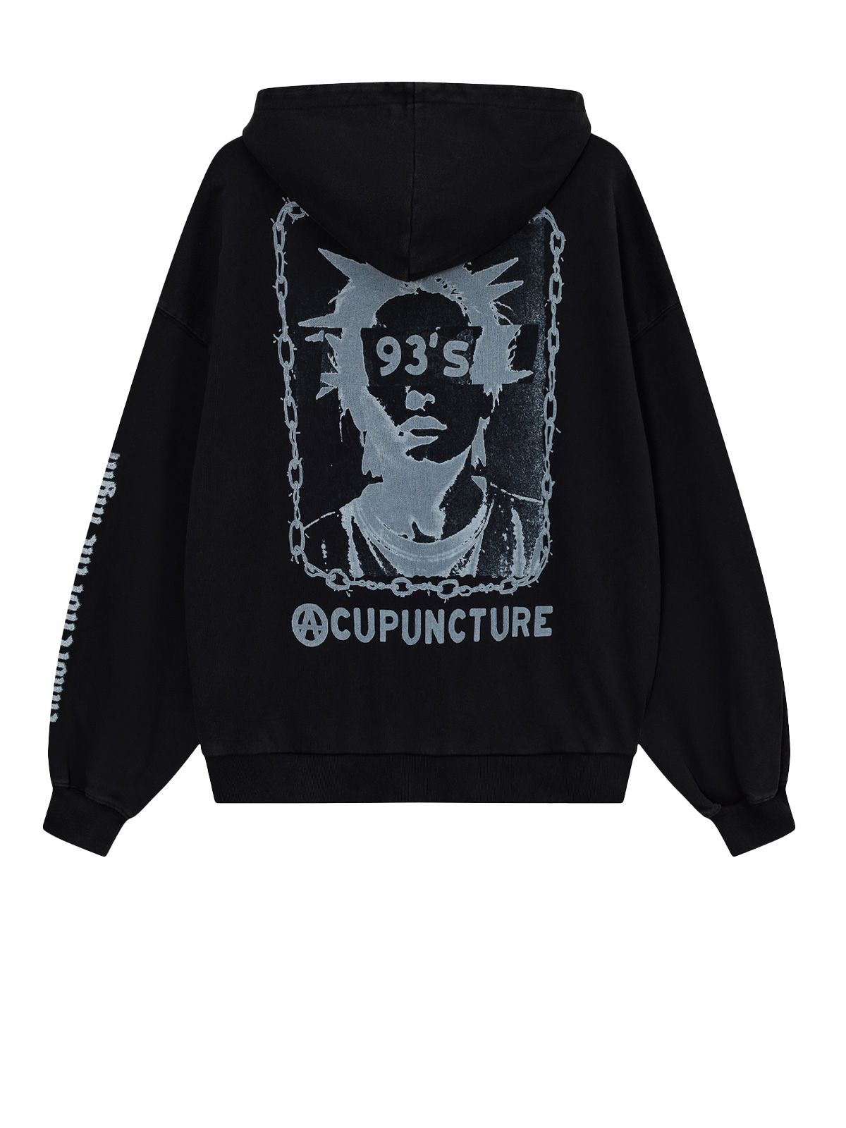 felpa con cappuccio punk con zip nera ACUPUNCTURE