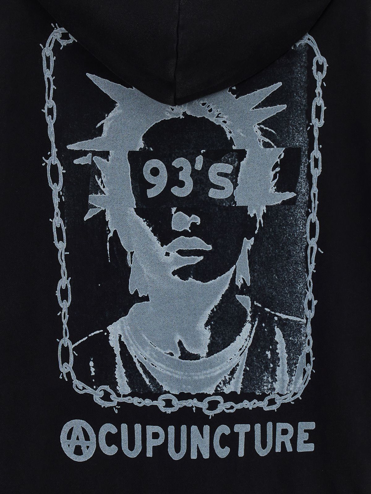 felpa con cappuccio punk con zip nera ACUPUNCTURE