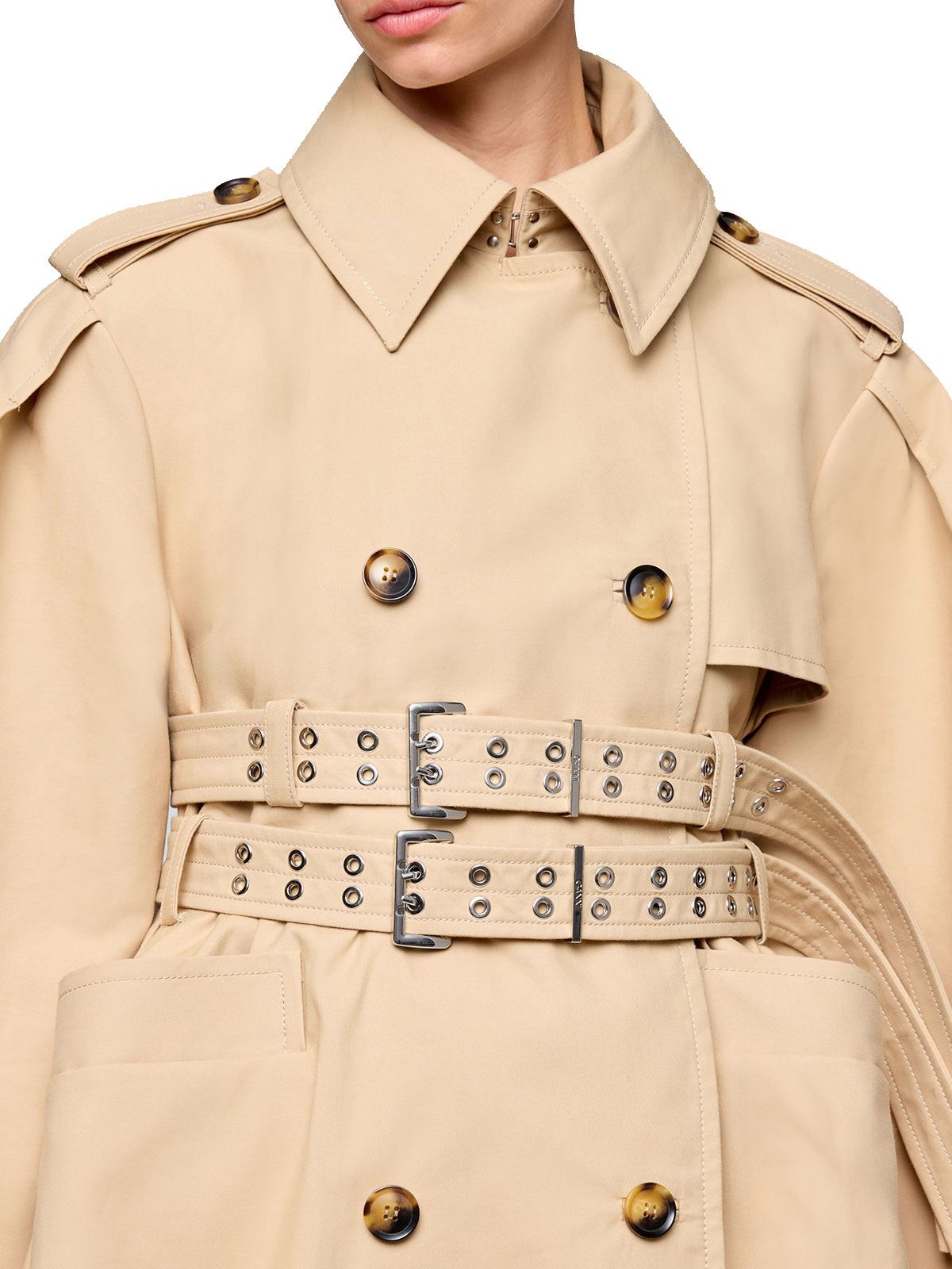 trench doppio cotone peplo beige GANNI