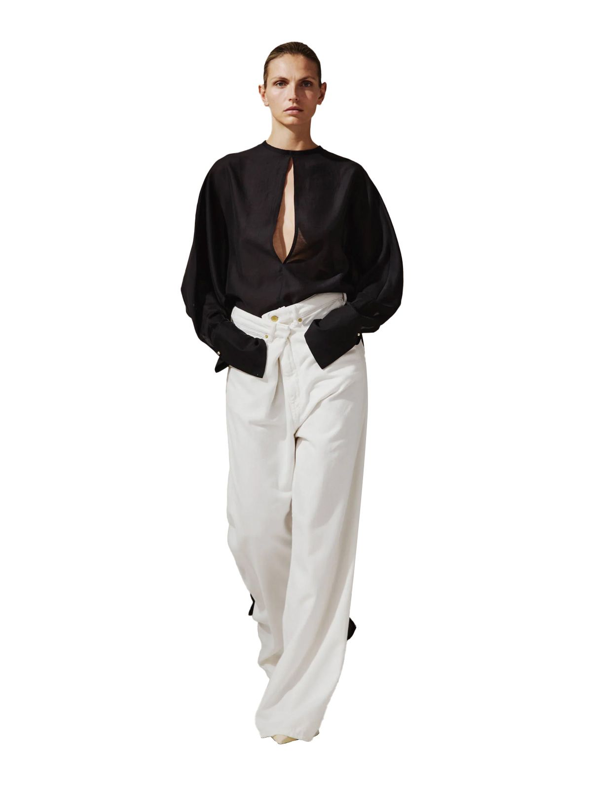 White ines fold over tencel denim jeans DARKPARK