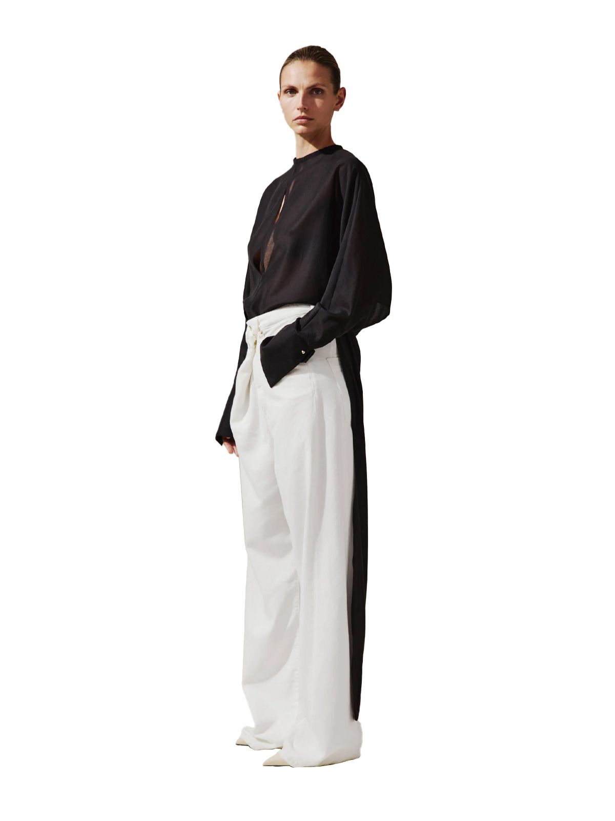 White ines fold over tencel denim jeans DARKPARK
