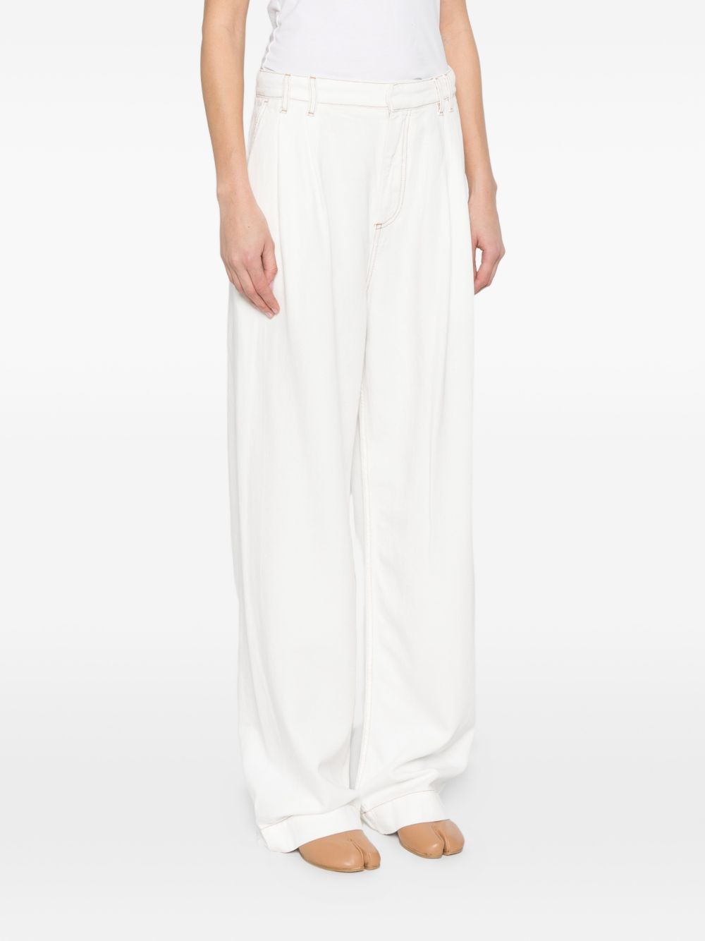 denim france pleat wide leg tencel white  DARKPARK