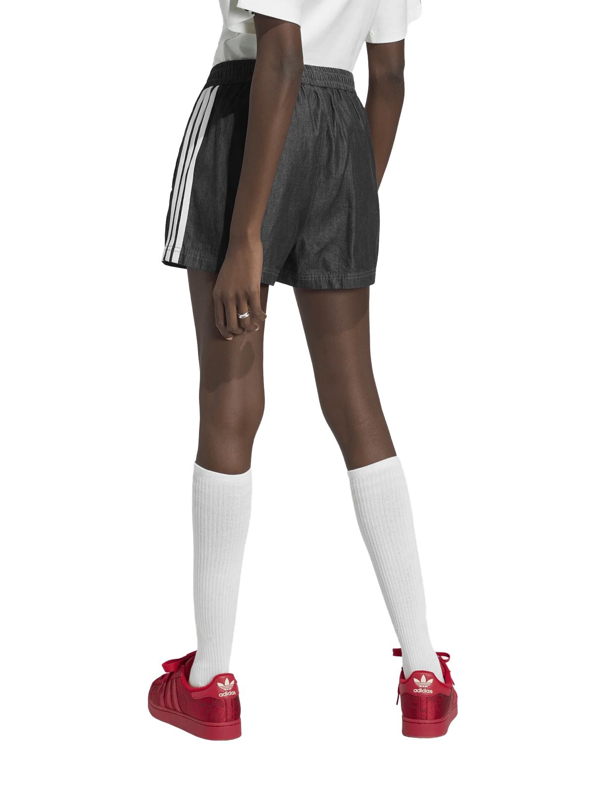 summer glow medium-wash denim shorts ky3171 black / white shorts - women ADIDAS ORIGINALS