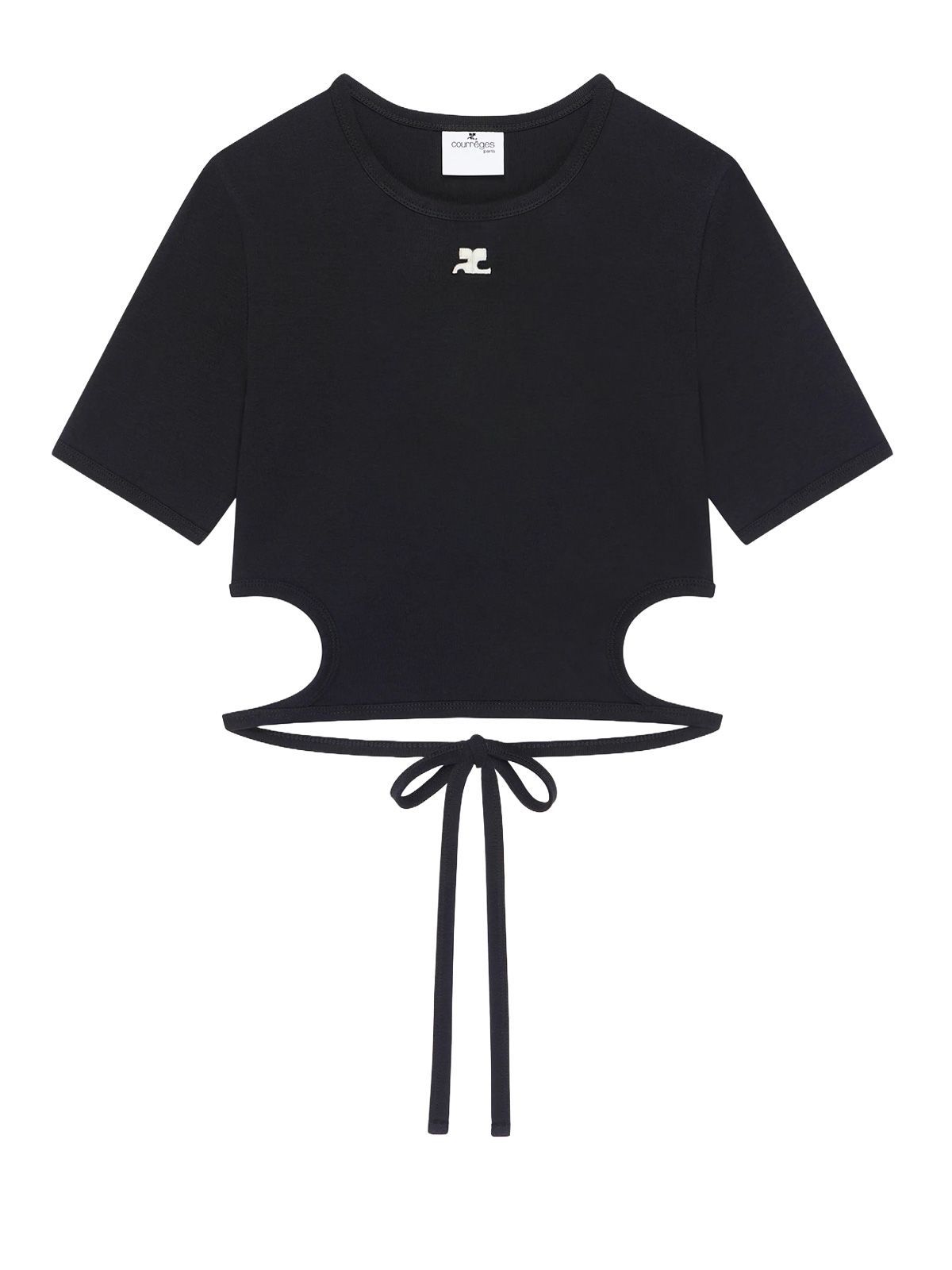 T-shirt nera con laccio e aperture