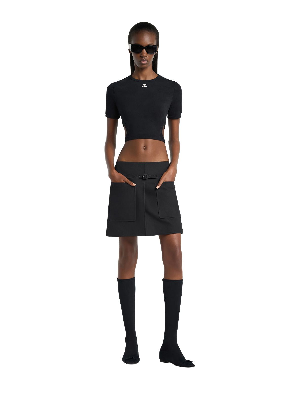 T-shirt nera con laccio e aperture COURREGES