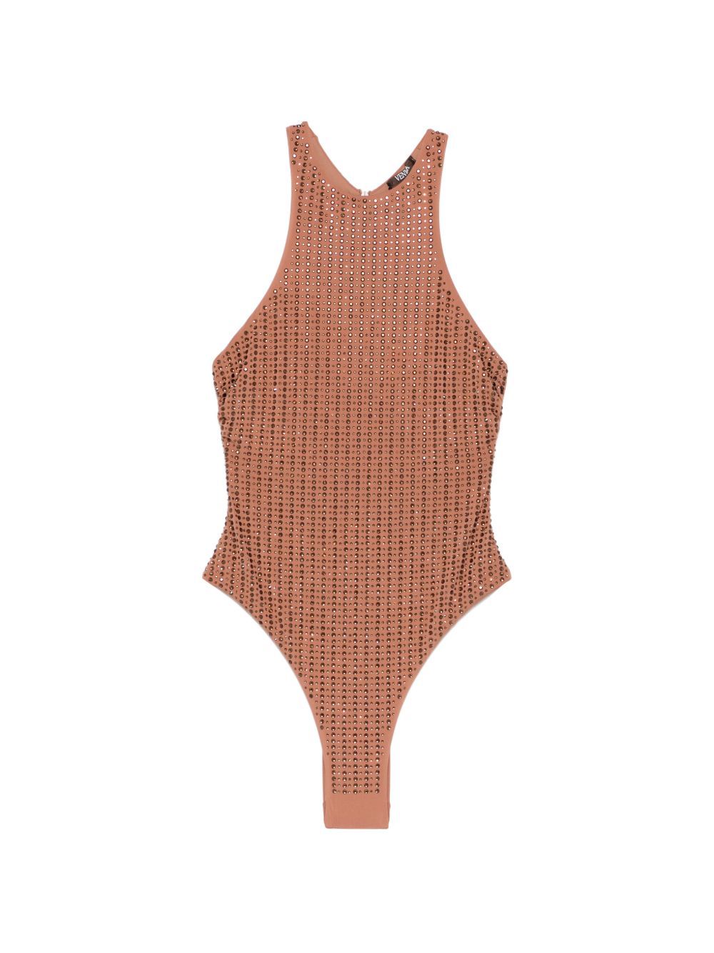 brown one-piece swimsuit