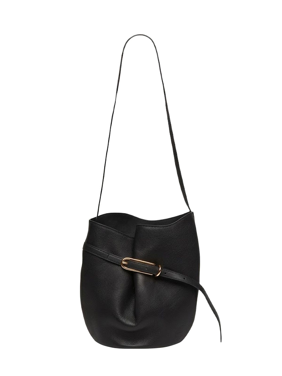 Black belted bucket bag