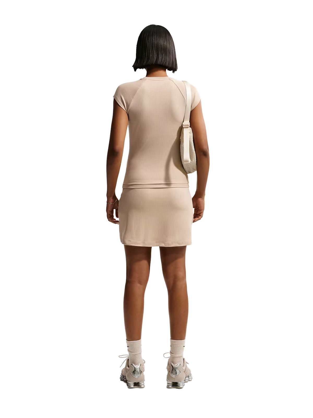 tight short sleeve ribbed top chill knit beige  NIKE