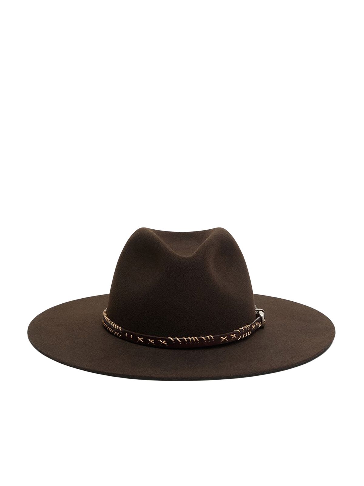 Dark brown fedora flam brim hat