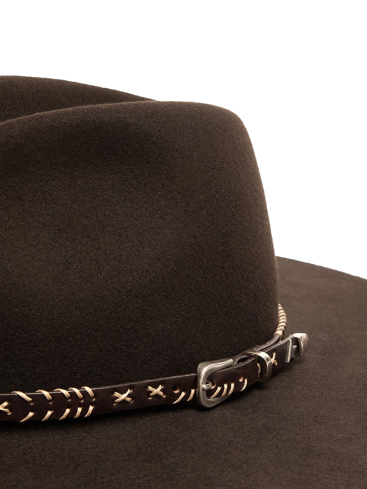 Dark brown fedora flam brim hat GOLDEN GOOSE