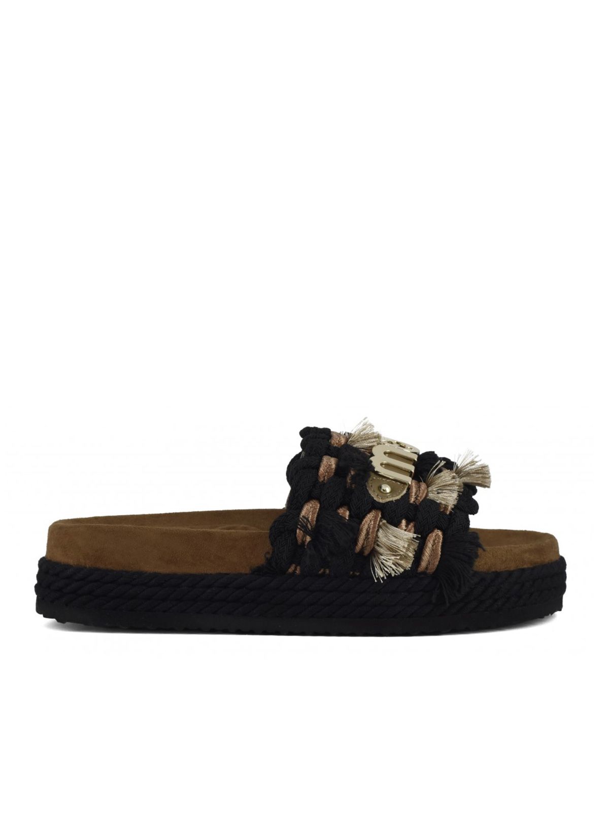 sandal monoband rope fringes beige