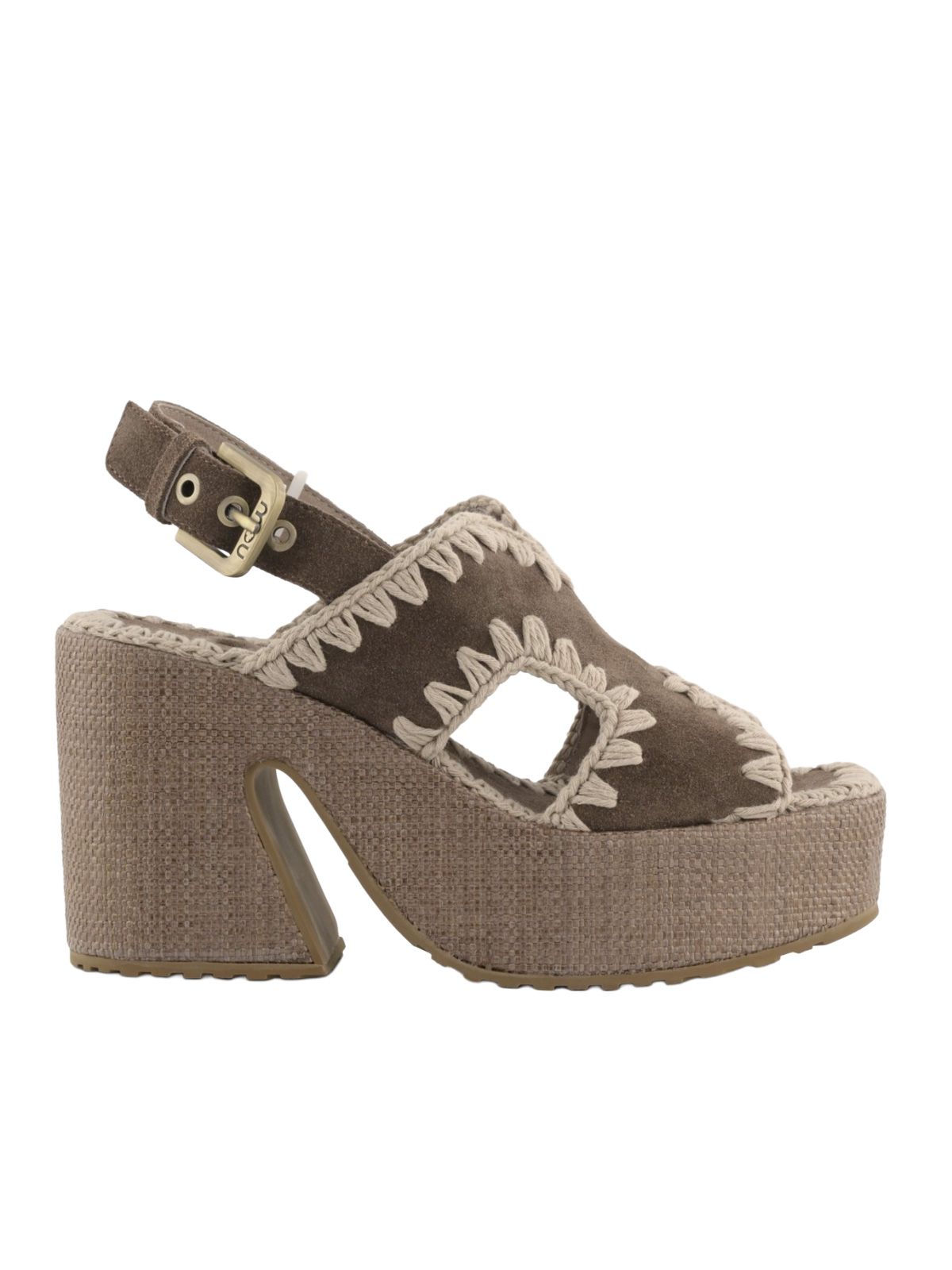 raffia platform with back stra brown 