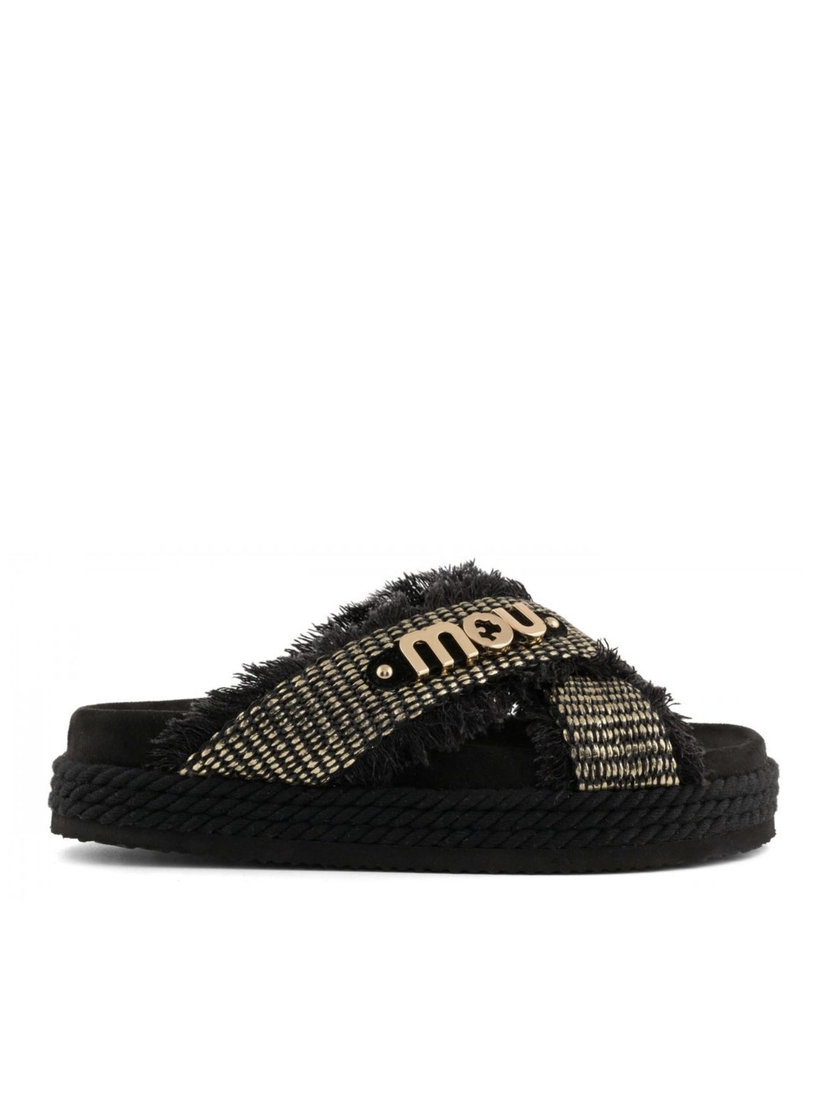 sandali criss-cross rope raffia neri
