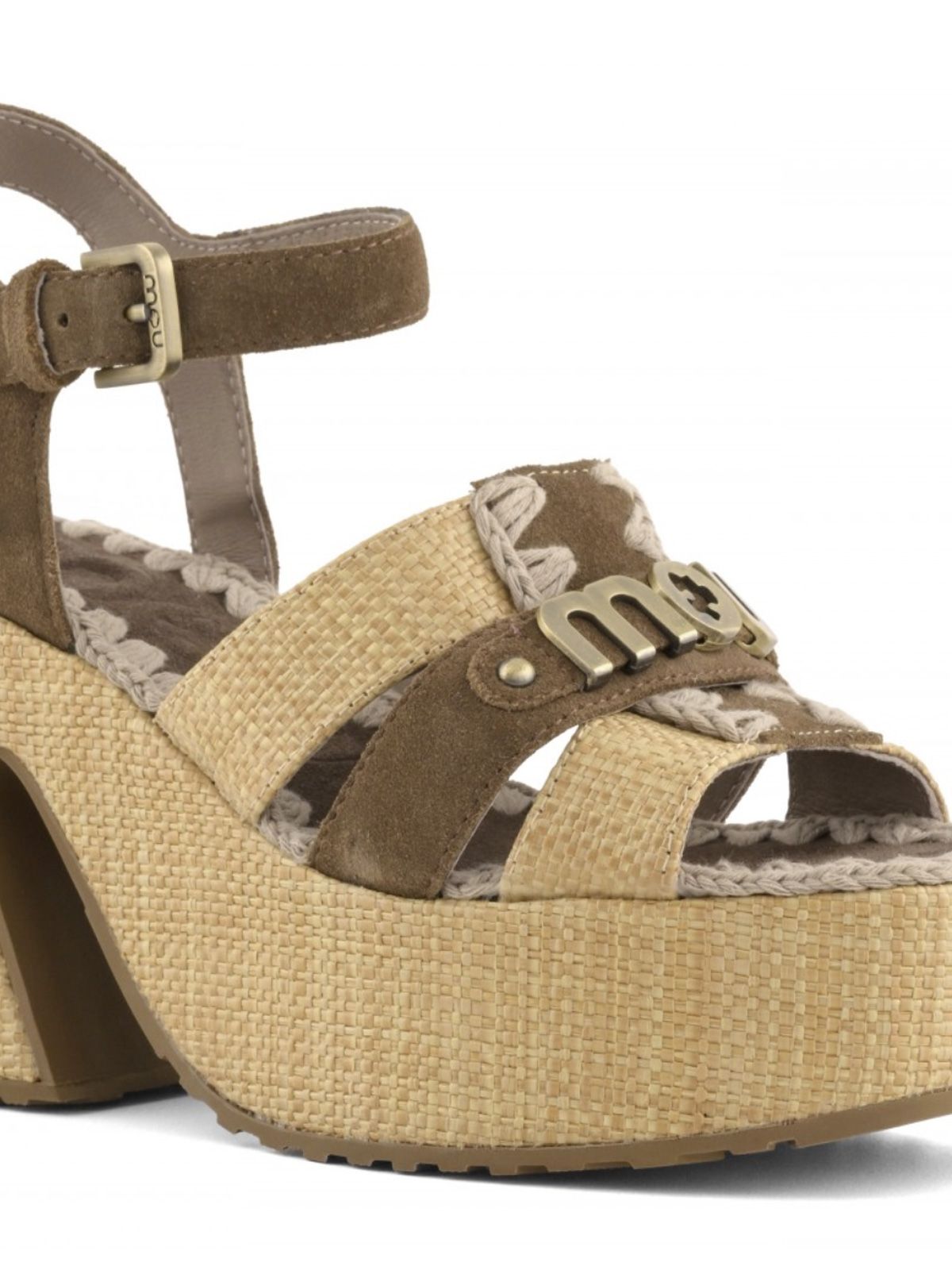 raffia platform ankle strap marrone MOU